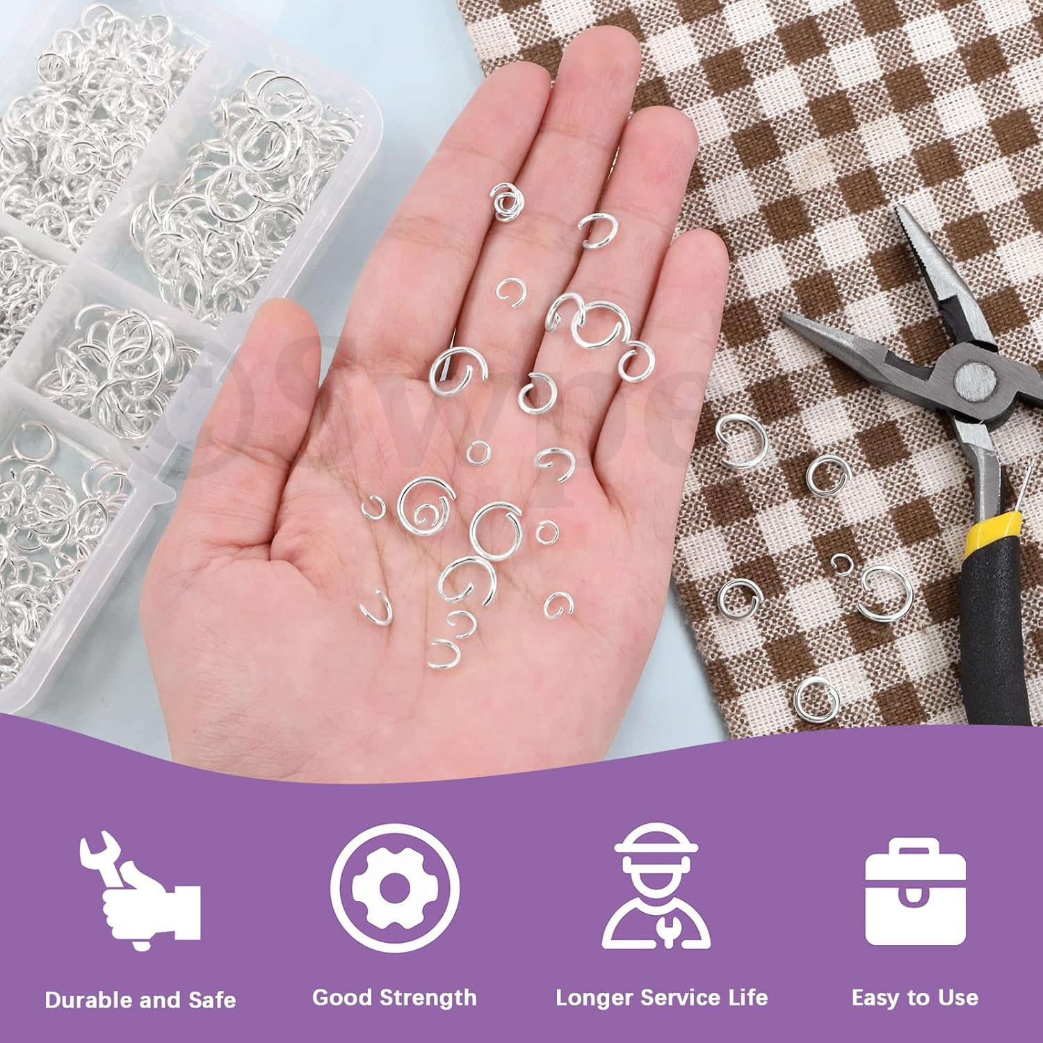 Swpeet 1403Pcs Mixed Size 4-10Mm Silver Open Jump Rings Kit with Tweezer, Jump Ring Pliers and Jump Ring Opener, round Ring Connectors for Jewelry Making Supplies and Necklace Repair image number 2