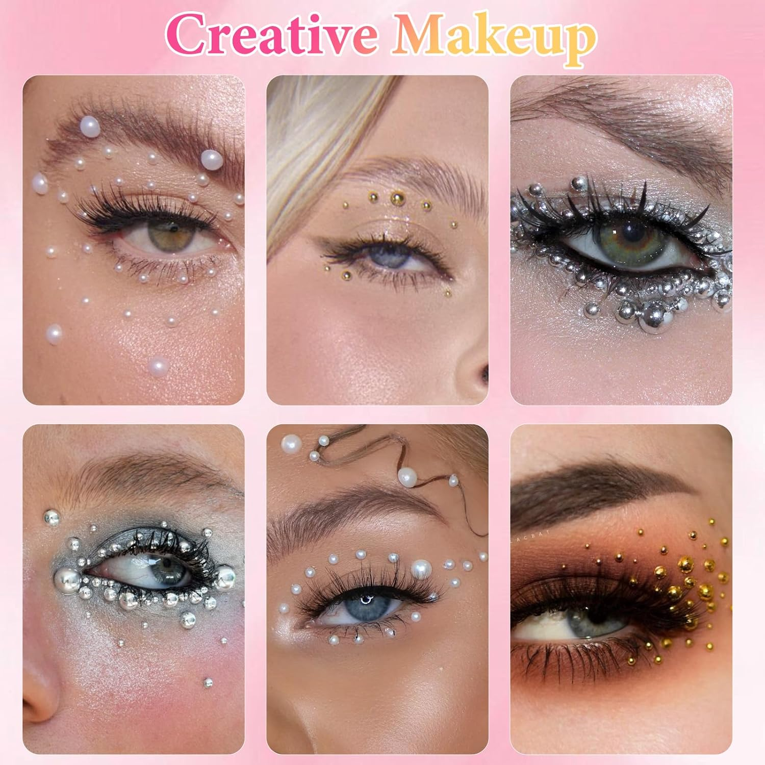 9000 Pcs Gold Silver Flatback Pearls for Crafting, Half round Nail Pearls, Silver Gold Nail Gems Beads, 2-8 Mm White Beige Pearls Beads for Nails DIY Jewelry Face Makeup with Pickup Pencil Tweezer image number 1