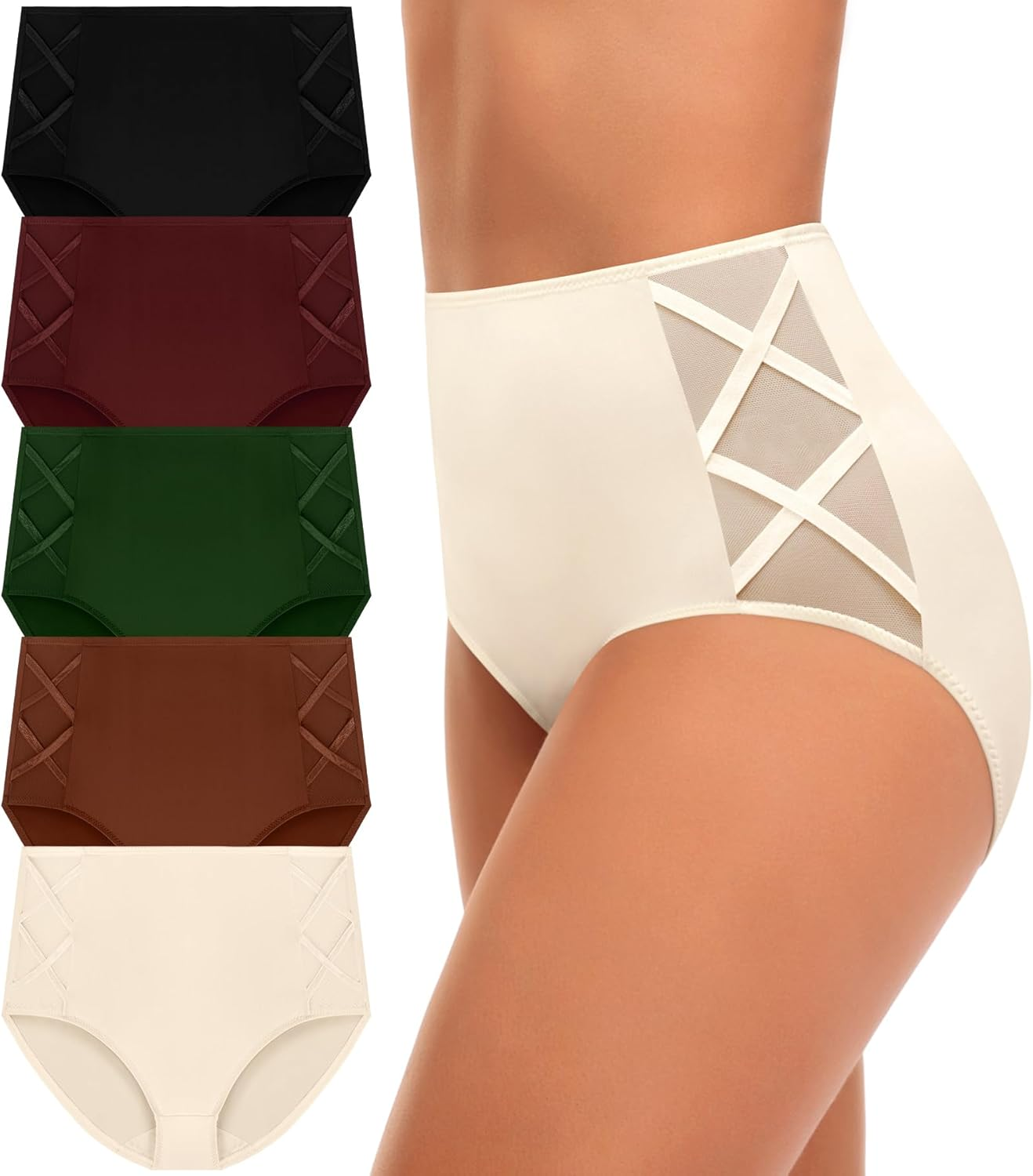 High Waisted Underwear for Women Cotton No Muffin Top Full Coverage Briefs Soft Stretch Ladies Panties 5 Pack