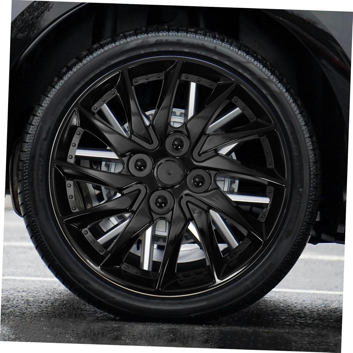 BUGUUYO 14 Inch Car Hubcaps PP Material Wheel Cover Hubcap for Cars Easy to Clean Shields Wheels from Dirt Black Automotive Accessory Rim Hub Cover image number 4