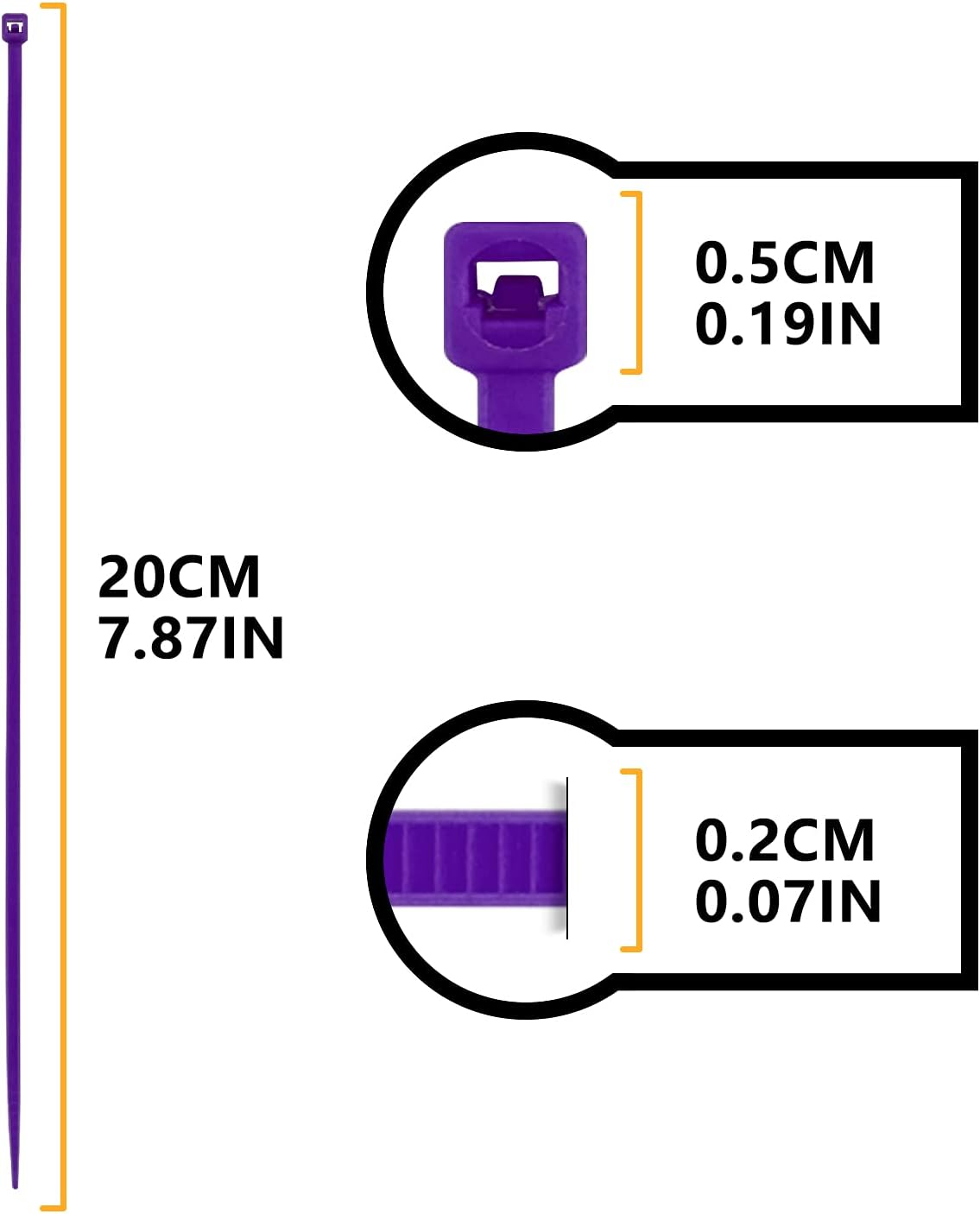 BOROLA Colorful Cable Zip Ties, 100 Packs Self Locking Wire Ties, Perfect for Home, Office, Garage and Workshop (Purple, 8 Inch) image number 2