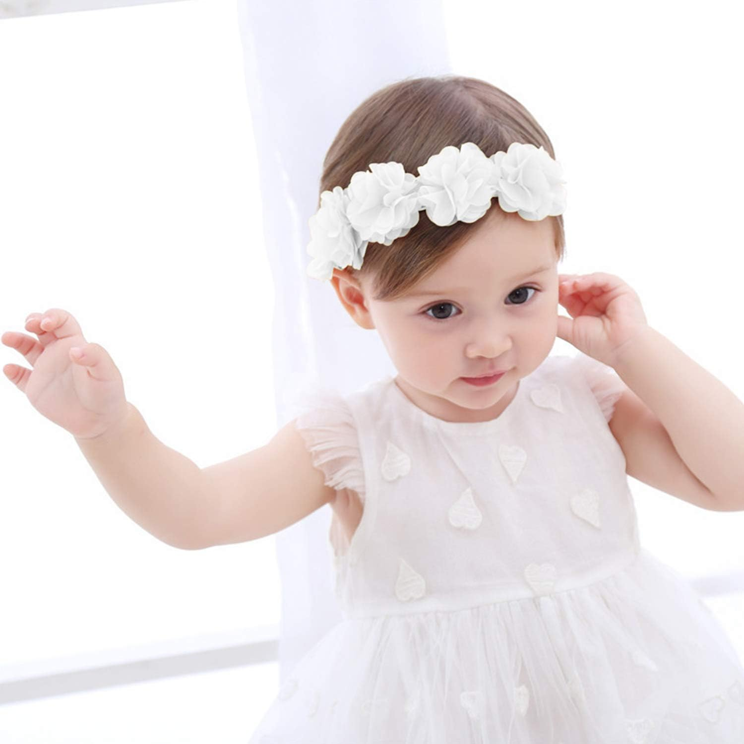 Baby Girls Headband Birthday Crown Fashion Hair Accessories for Newborn Infants Toddlers - Peach + White image number 3
