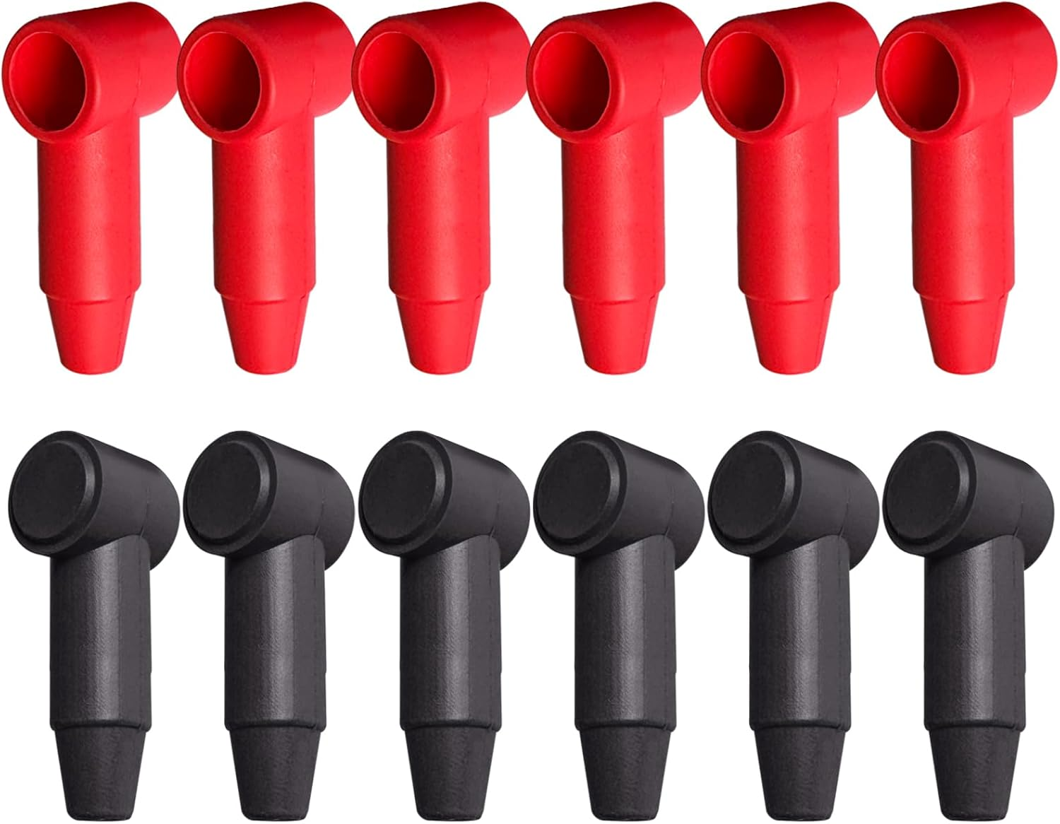 Ampper 12 Pcs Long Silicone 1/4", 5/16" Stud Terminal Covers, Flexible Post Terminal Cover Protector Boot for Battery Power Junction Block Post, Fits 6-1 Gauge Wire (Black)