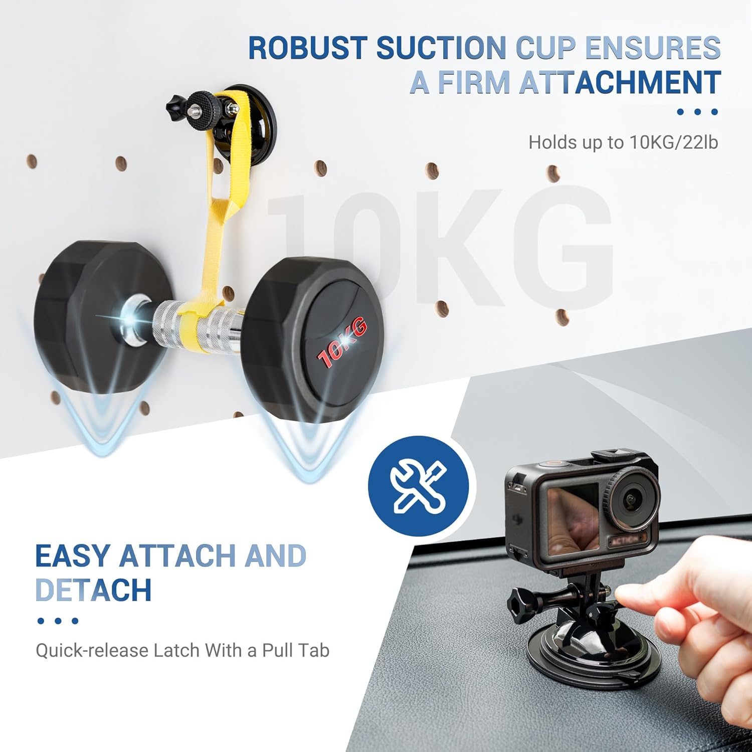 JJC Suction Cup Mount with 1/4"-20 Screw, Strong Stable Suction Cup Base for LED Light, Microphone, Gopro, DJI Action Camera Insta360 Car Mount image number 3
