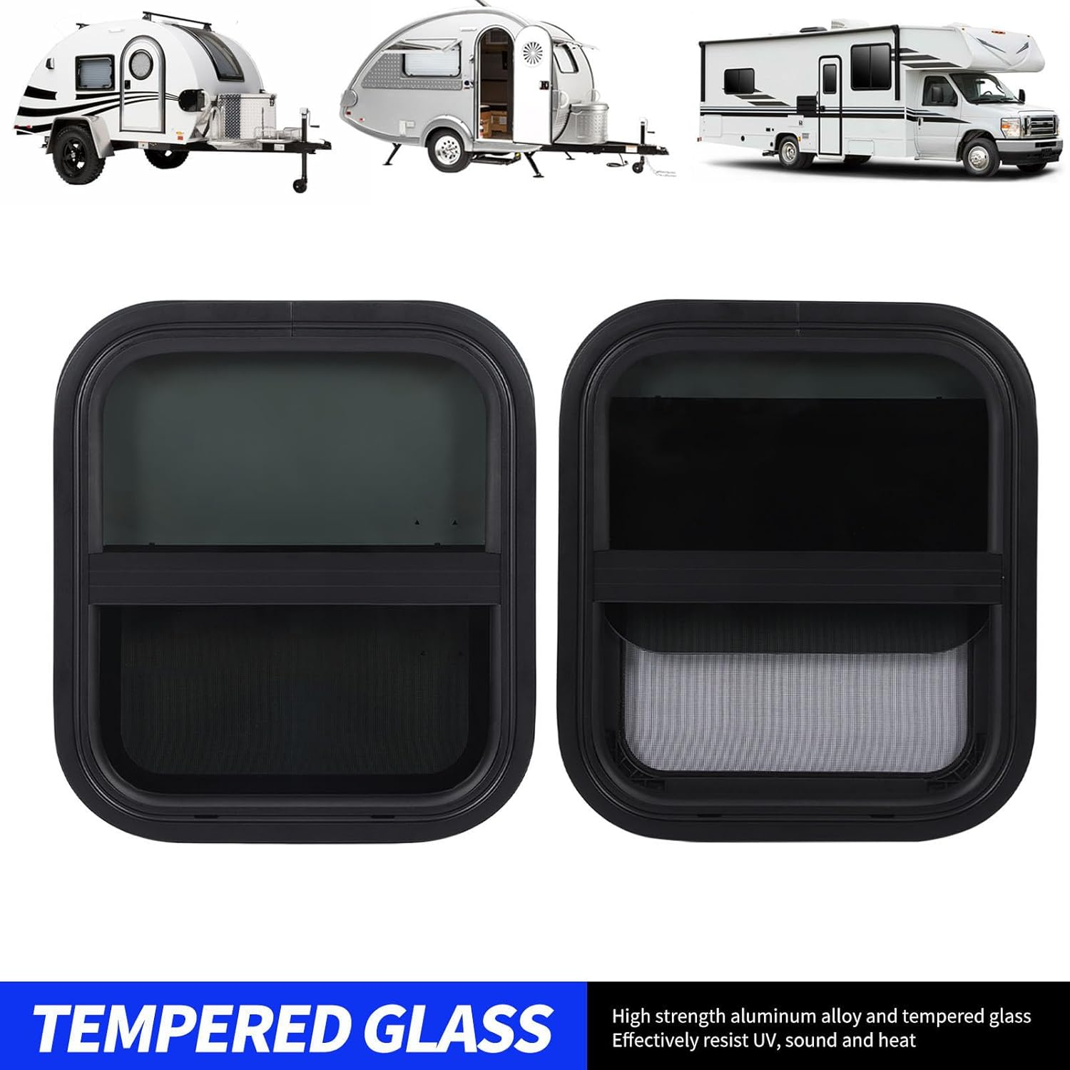 RV Window, RV Sliding Window, Replacement Trailer Window with Screen, Waterproof UV Resistant, 406X356Mm / 15.98X14In