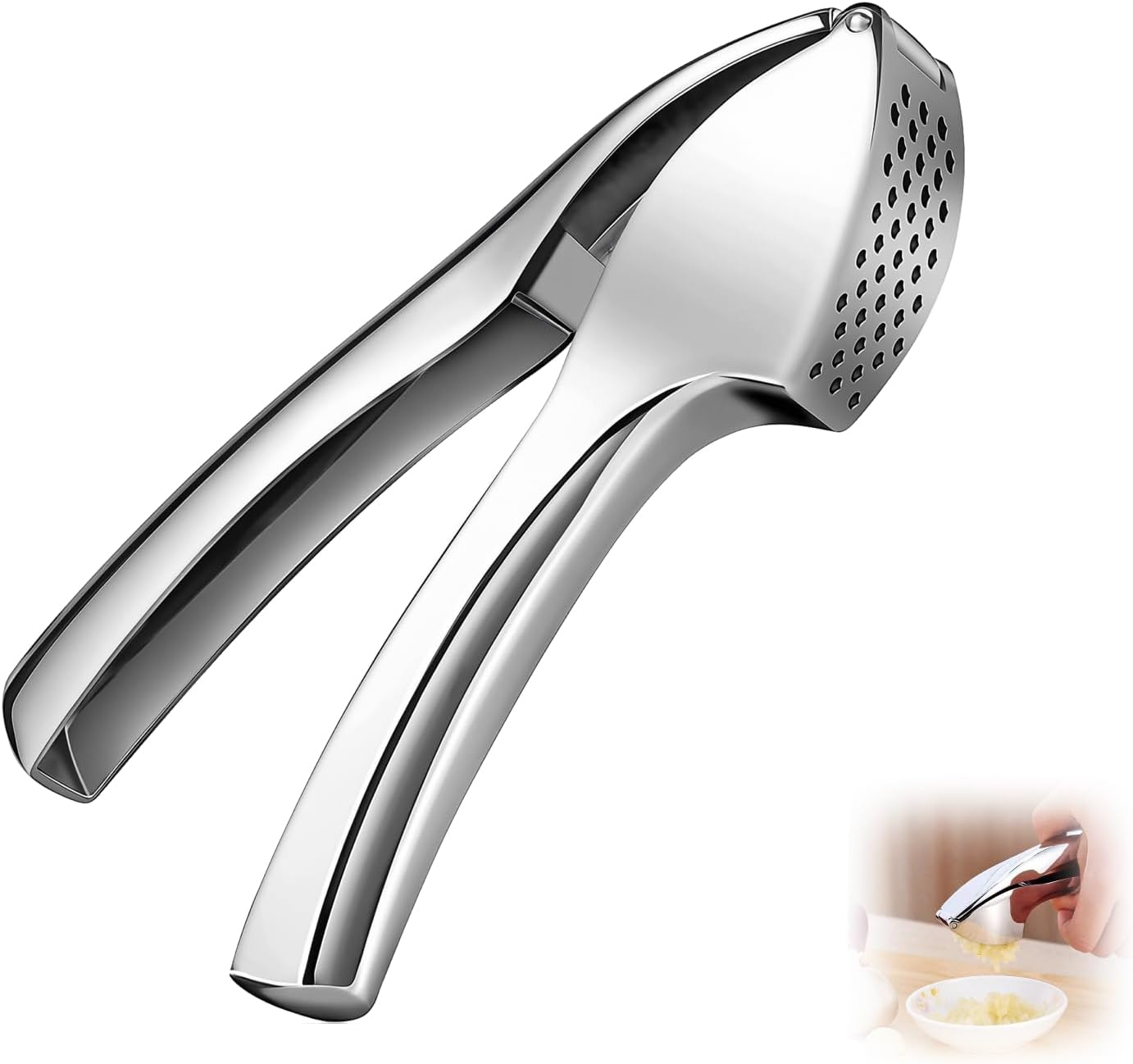 Premium Stainless Steel Garlic Press No Peel Required Detachable Handle Garlic Mincer Crusher, Rust-Proof Dishwasher Safe for Fine Mincing