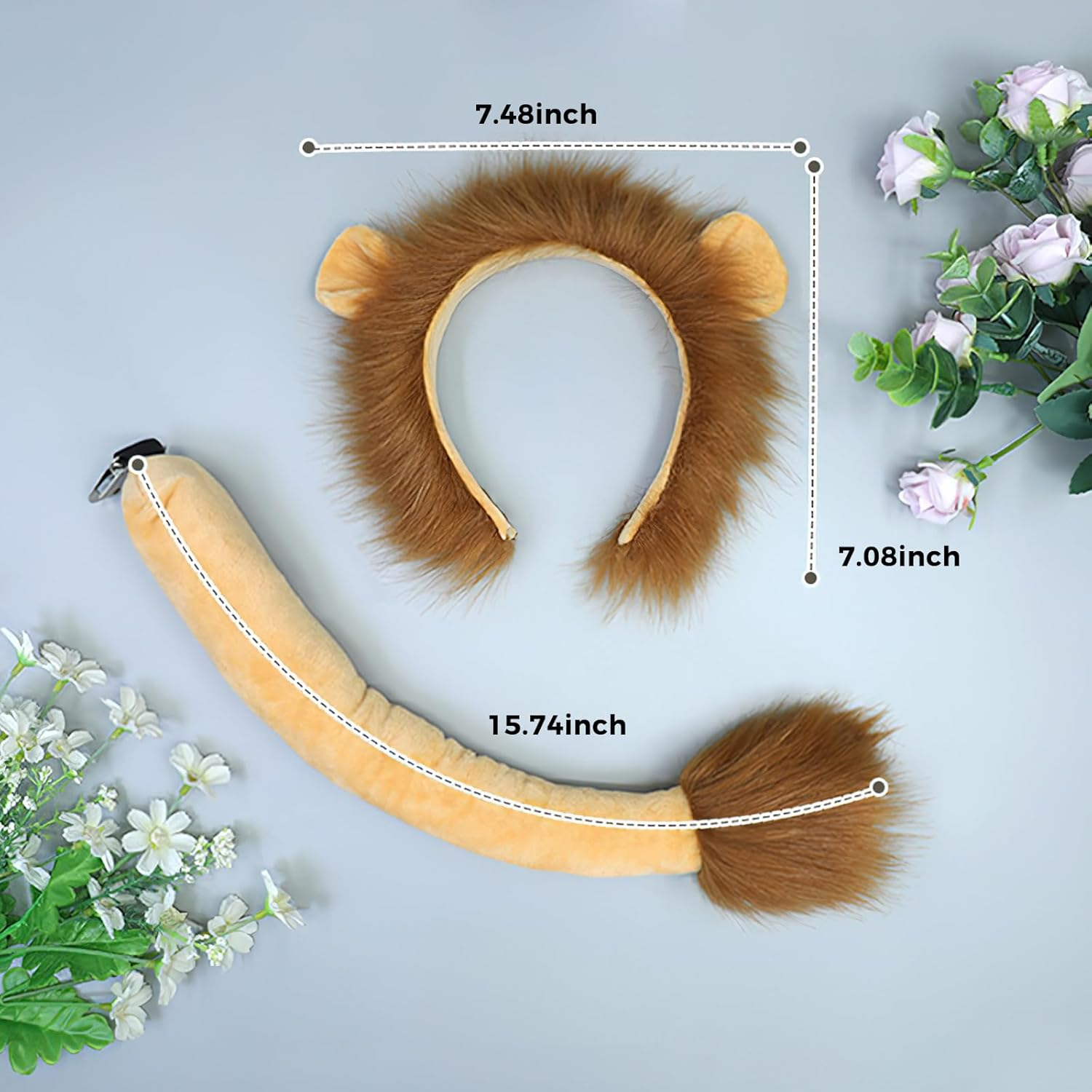 Lion Ears Headband and Tail Set, Carnival Animal Ear Headband, Halloween Animal Role-Playing Costume Accessories Suitable for Children, Teenagers and Adult Role-Playing Parties image number 3