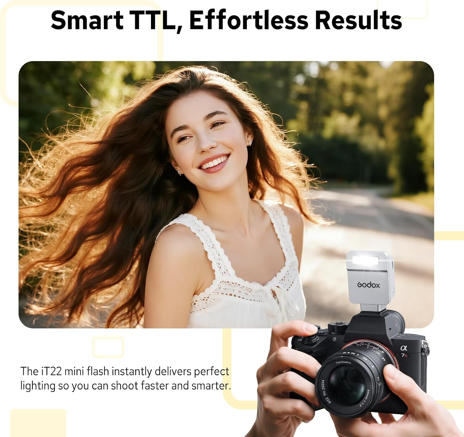 Godox It22 S TTL Mini Flash for Sony Cameras, Mini Camera Flash Speedlite W/Rechargerable Battery & Magnetic Color Filter, 700 Full Power Flashes (Silver) image number 1