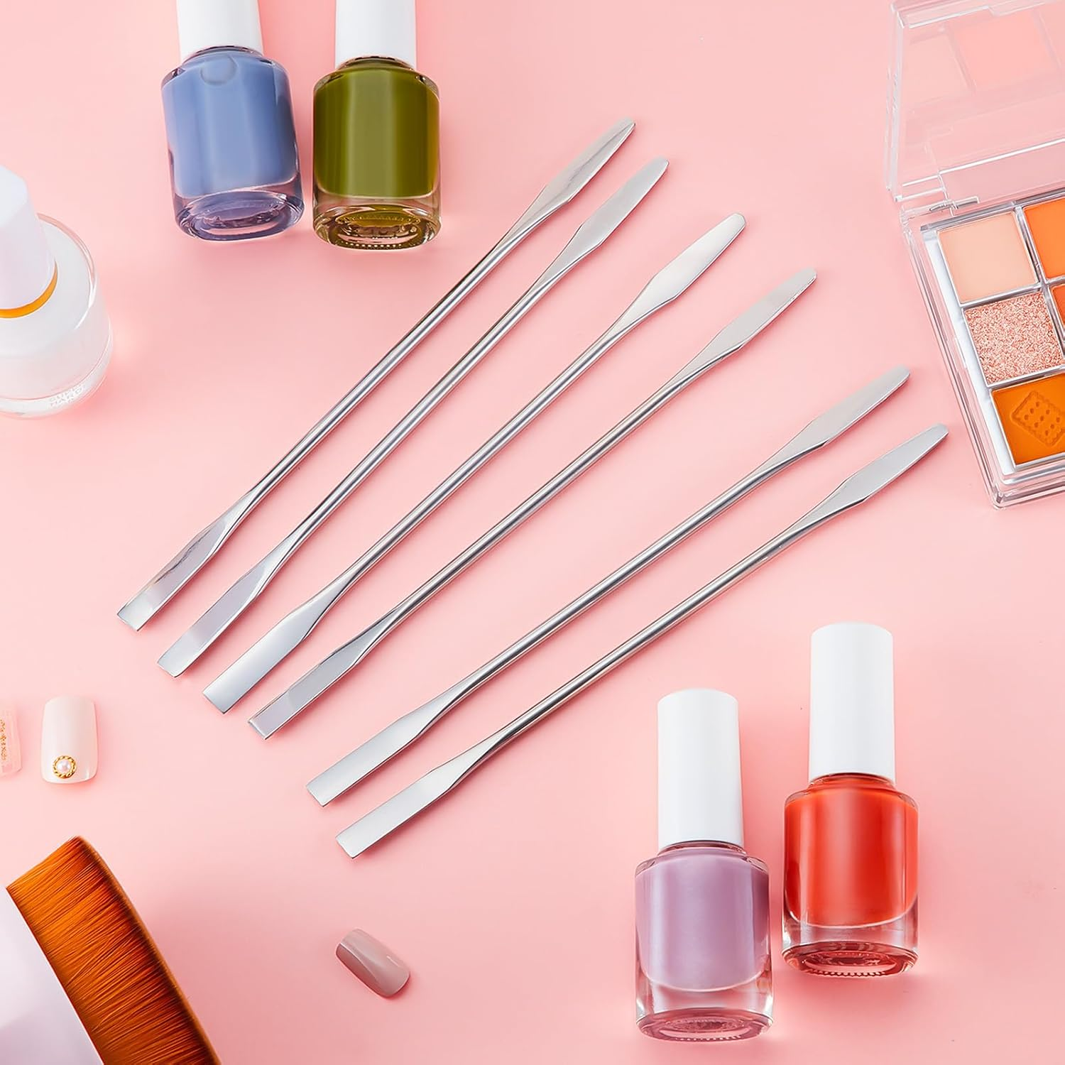 Shappy 10 Pcs Makeup Spatula Set, Lab Spatula Bulk, Mini Double Ended Micro Stainless Steel Cosmetic Spatulas Tools for Beauty & Lab & Food - Square Head for Scraping and round Head for Mixing image number 1