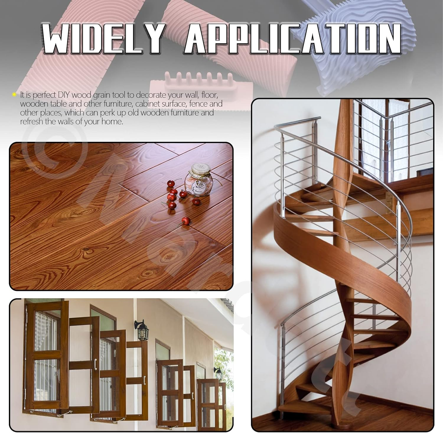 Wood Graining Painting Tool Set MS16 MS21 Rubber Empaistic Grain Pattern Roller Painter with Handle, Art Wallpaper Imitation Wood Texture Graining Tool for DIY Wall Room Decoration image number 2