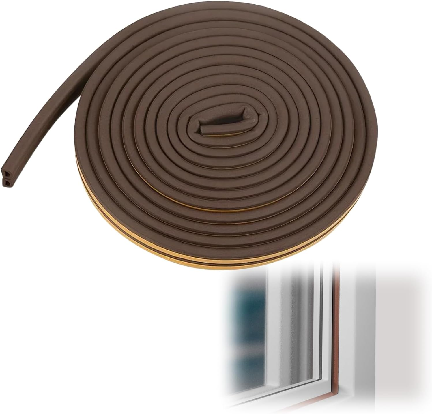 Window and Door Seal Strip 10M, Self Adhesive Weather Stripping, Brown D Profile Rubber Tape for Draft Stopper, Soundproofing and Insulation for Doors and Windows, Suitable for 5-7Mm Gaps