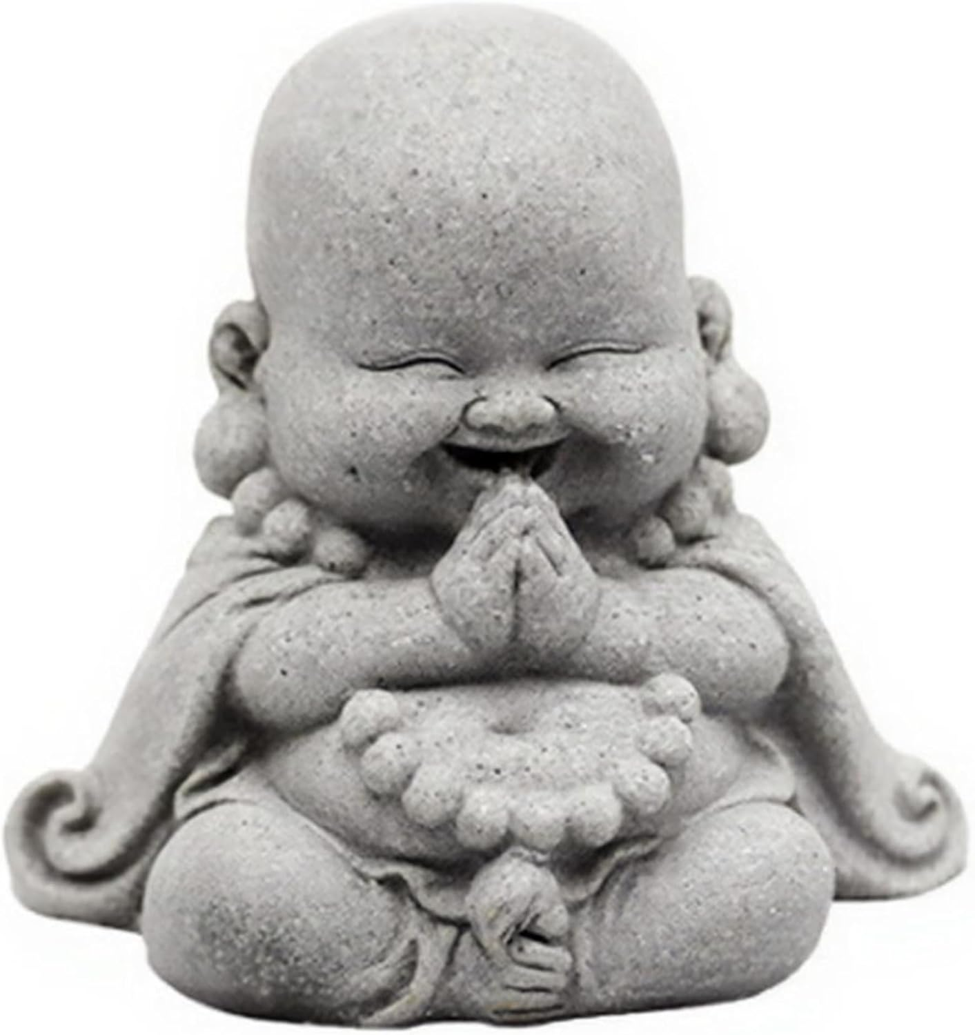 Chiorgone Praying Laughing Buddha Feng Shui Statue &ndash; Sandstone Zen Decor for Home, Office & Aquarium &ndash; Prosperity & Happiness Gift image number 2