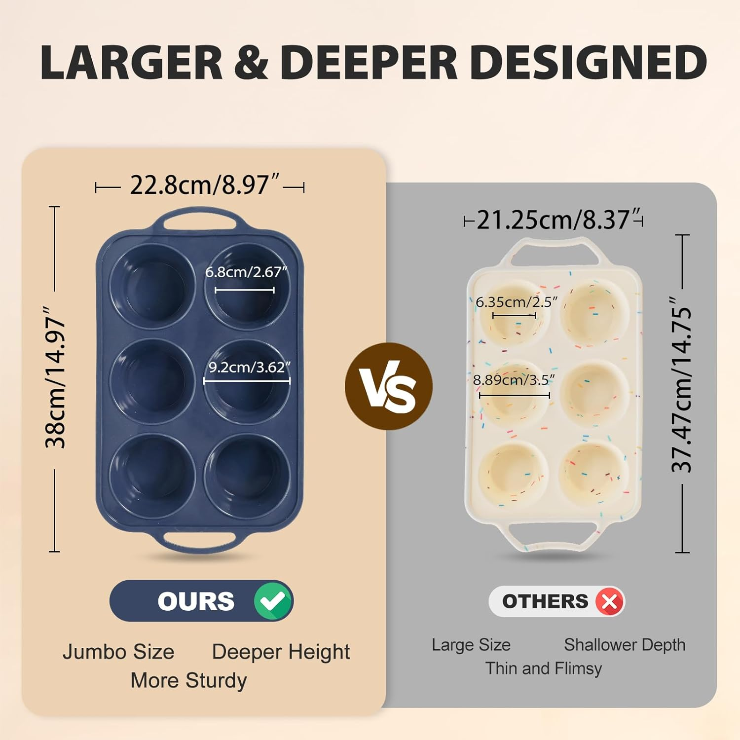 Folksy Super Kitchen Jumbo Silicone Muffin Pan with Metal Frame, Non Stick Silicone Cupcake Pan with Handles 6 Cup, BPA Free Silicon Muffin Tin Tray Extra Large for Baking, Egg Bites,Cupcake Mold Grey image number 4