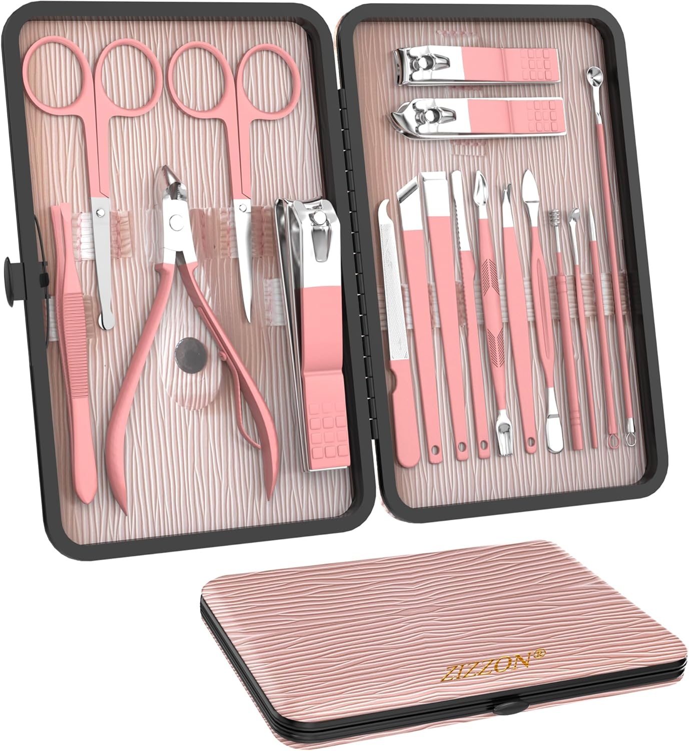 ZIZZON Manicure Set 18 in 1 Professional Pedicure Set Nail Scissors Grooming Kit with Leather Travel Case Pink image number 3