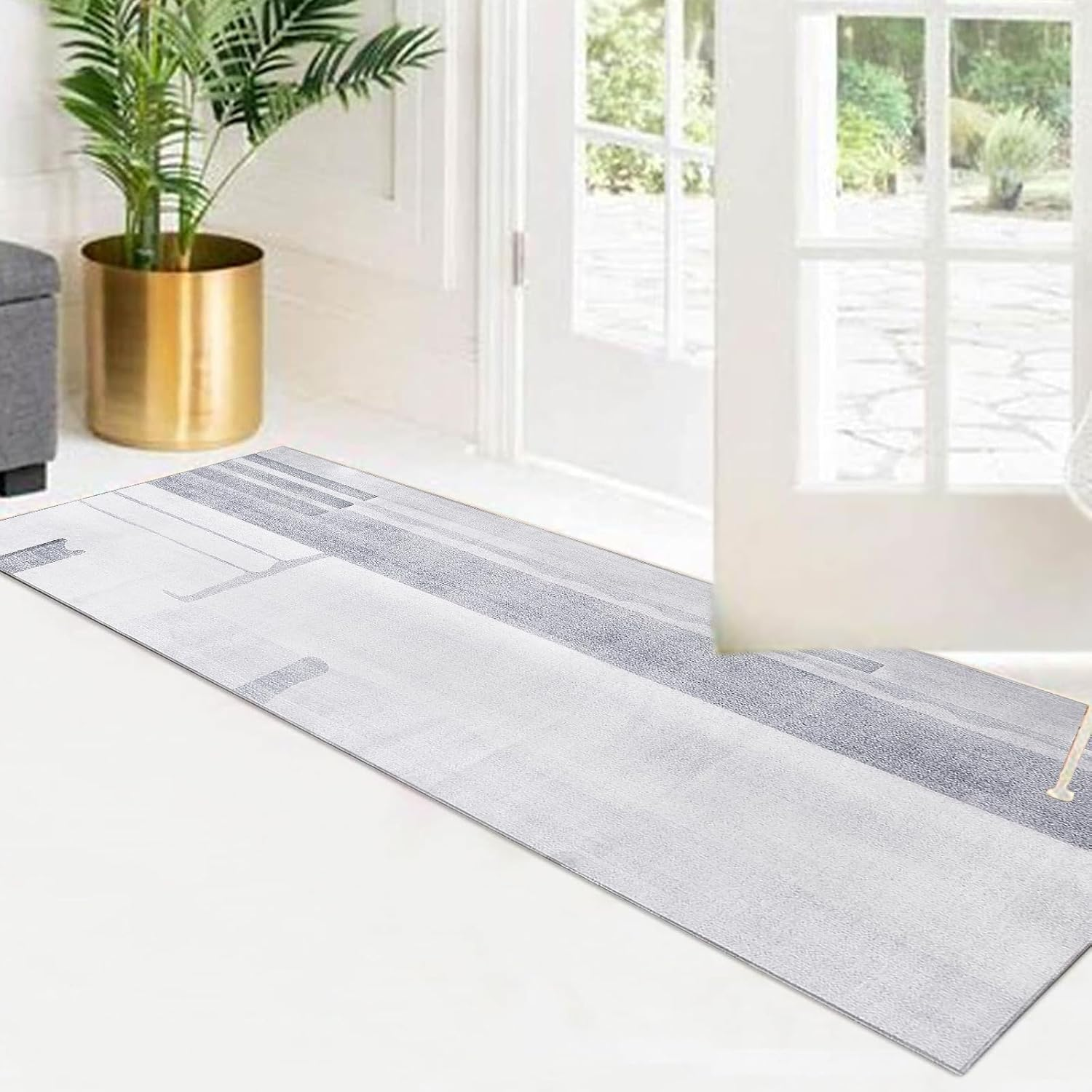 Calore Carpet Runners for Hallways Non Slip Washable Runner Rugs Long Soft Kitchen Runner Grey Hallway Hall Runners for Bedroom Hallways Living Room Kitchen (Grey/Light Blue, 60X120Cm) image number 4