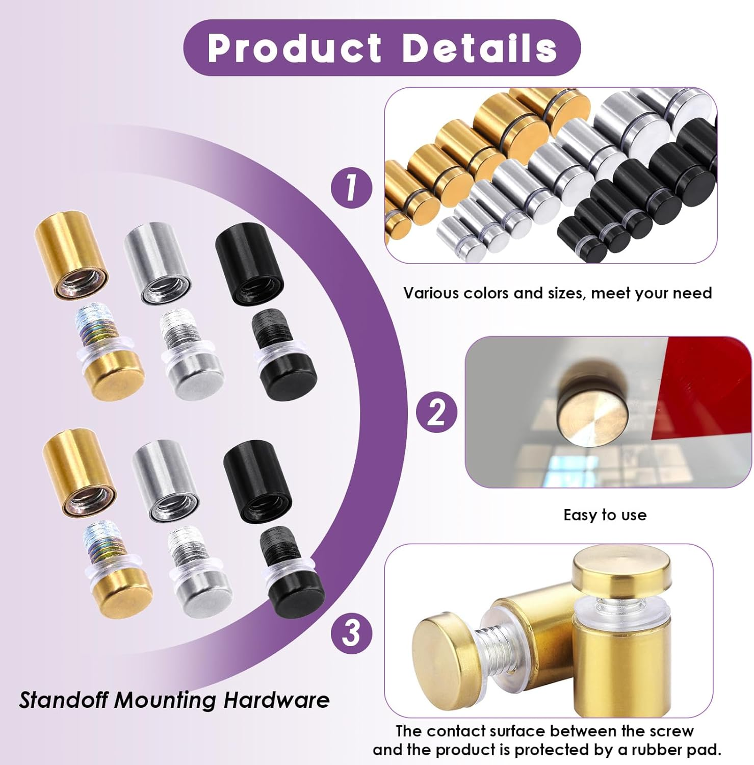 Swpeet 12 Sets 5/8" X 2" Silver Stainless Steel Standoff Screws, Wall Standoff Mounts Glass Acrylic Nail with Screws and Wall Anchors, Mounting Glass Hardware for Hanging Picture Frame Advertise - 16 * 30Mm-Black image number 3