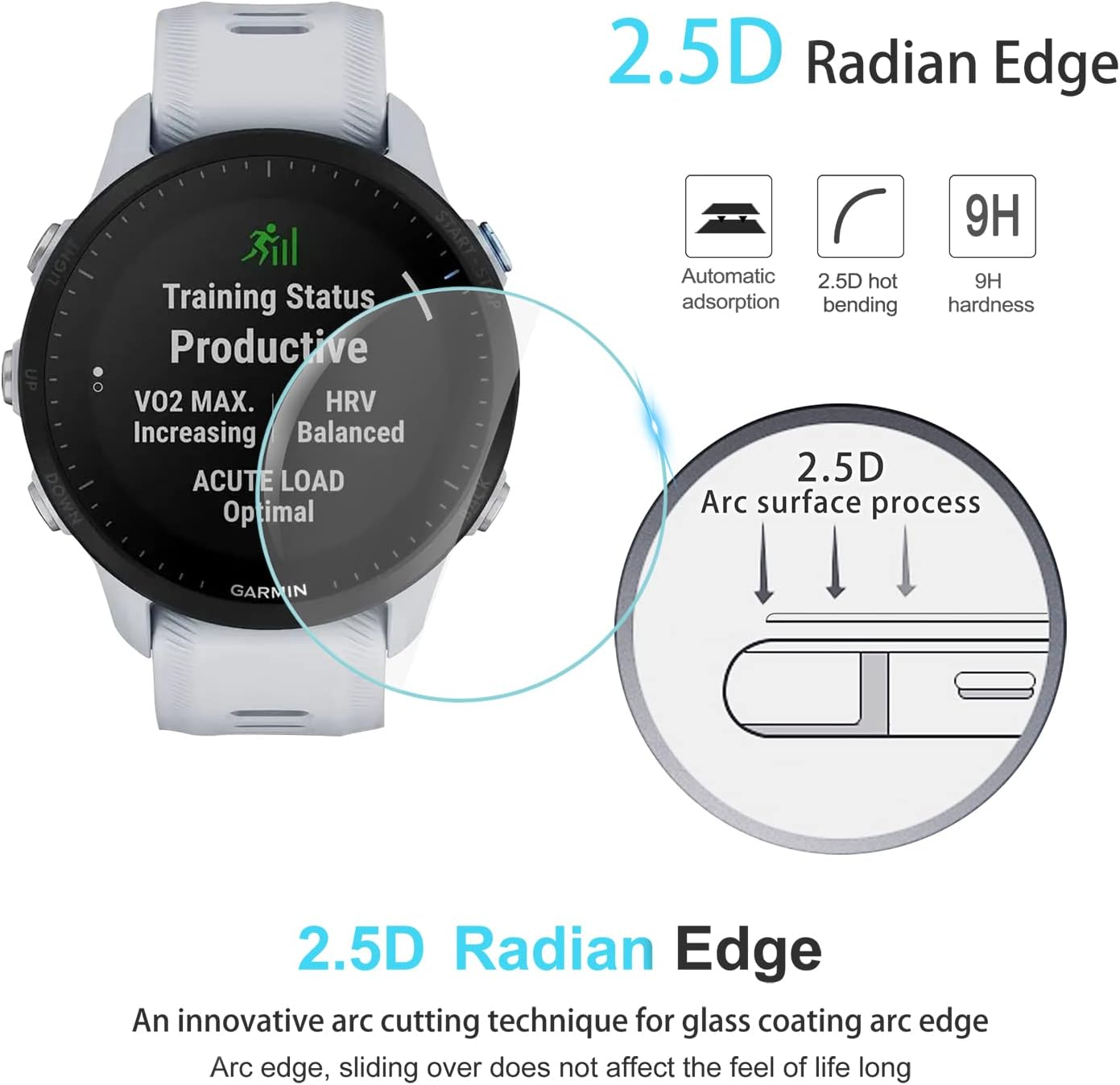 Suoman 4+6 Pack for Garmin Forerunner 955 Screen Protector + Anti-Dust Plugs, [Anti-Scratch] Full-Coverage 2.5D 9H Hardness Tempered Glass Screen Protective Film image number 4