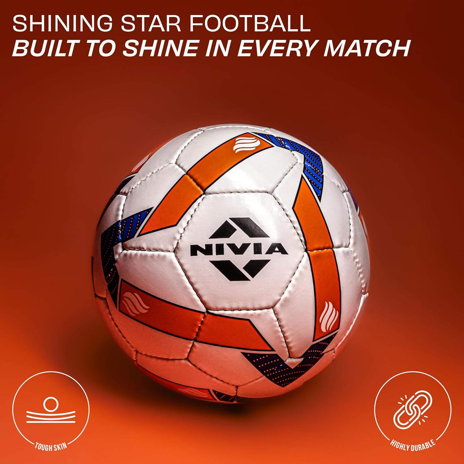 Nivia Shining Star Football (Multicolor, Size 5) | Hand Stitched | 32 Panel | Waterproof | Traning | Soccer Ball image number 2