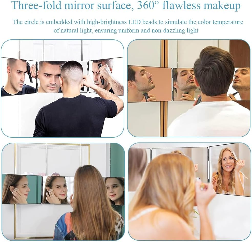 Portable Cosmetic Mirror,360&deg; Trifold Mirror,3 Way Portable Folding Vanity Mirror, Height Adjustable Telescoping for Makeup, Hair Styling, and Grooming for Home and Salon image number 3