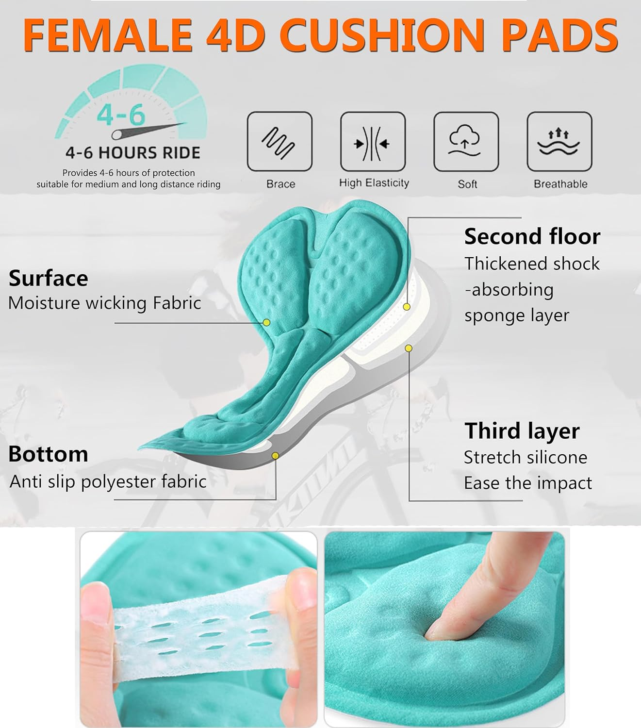 GERZHIUBN Women'S Cycling Underwear 4D Padded Bike Biking Bicycle Briefs Shorts Breathable Quick-Dry image number 5