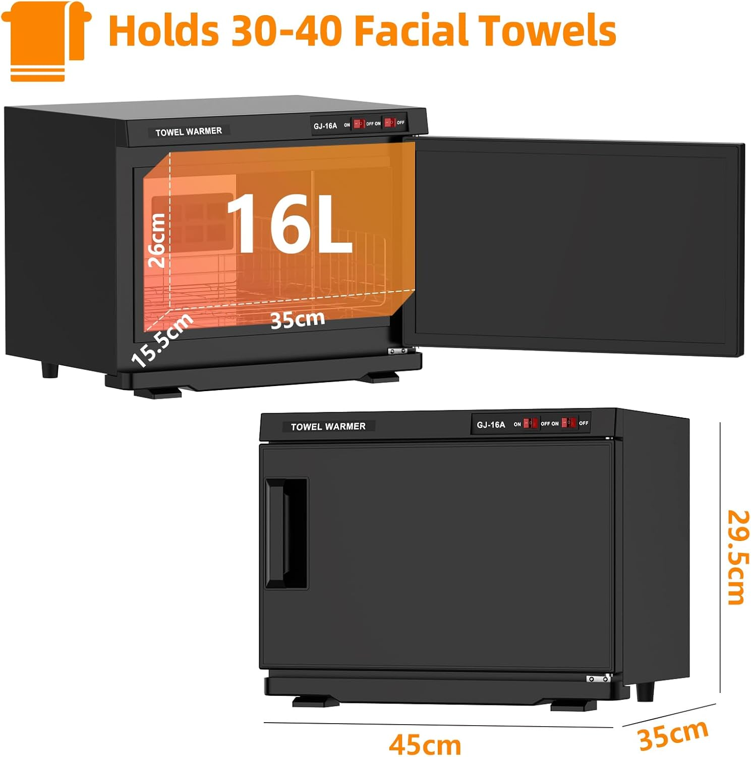 ADVWIN Hot Towel Warmer, 16L Bath Towel Warmer Cabinet with Stainless Steel Racks, Black image number 4