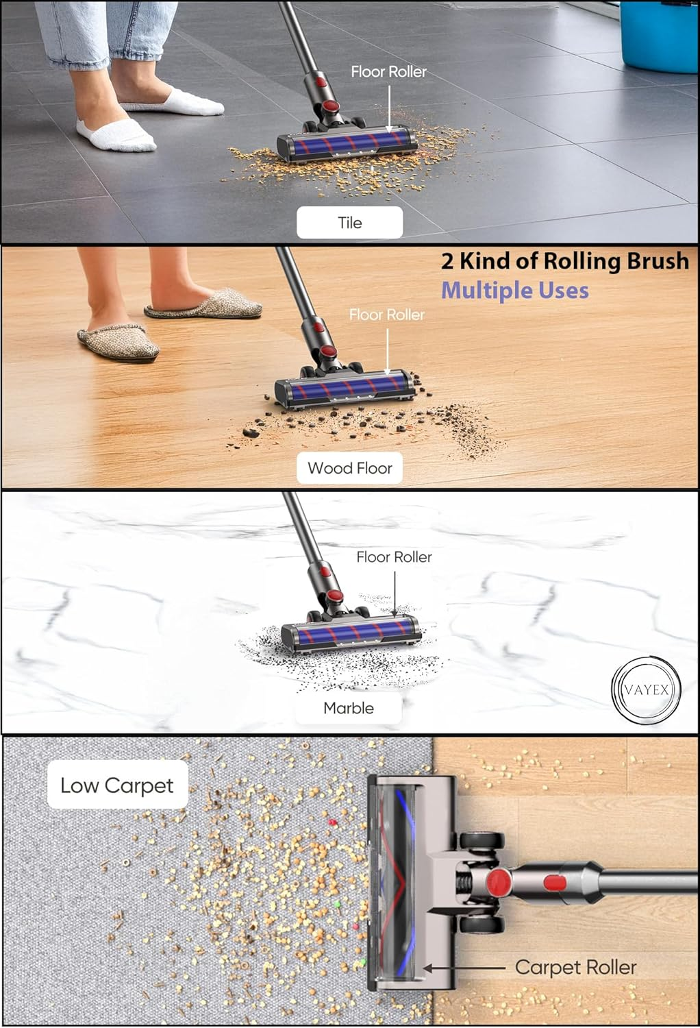 Vacuum Cleaner Head Compatible with Dyson V7 V8 V10 V11 V15 &ndash; Motorized Roller Brush Attachment with LED Lights, Powerful Suction, Replacement Electric Head for Carpet & Hard Floor image number 2