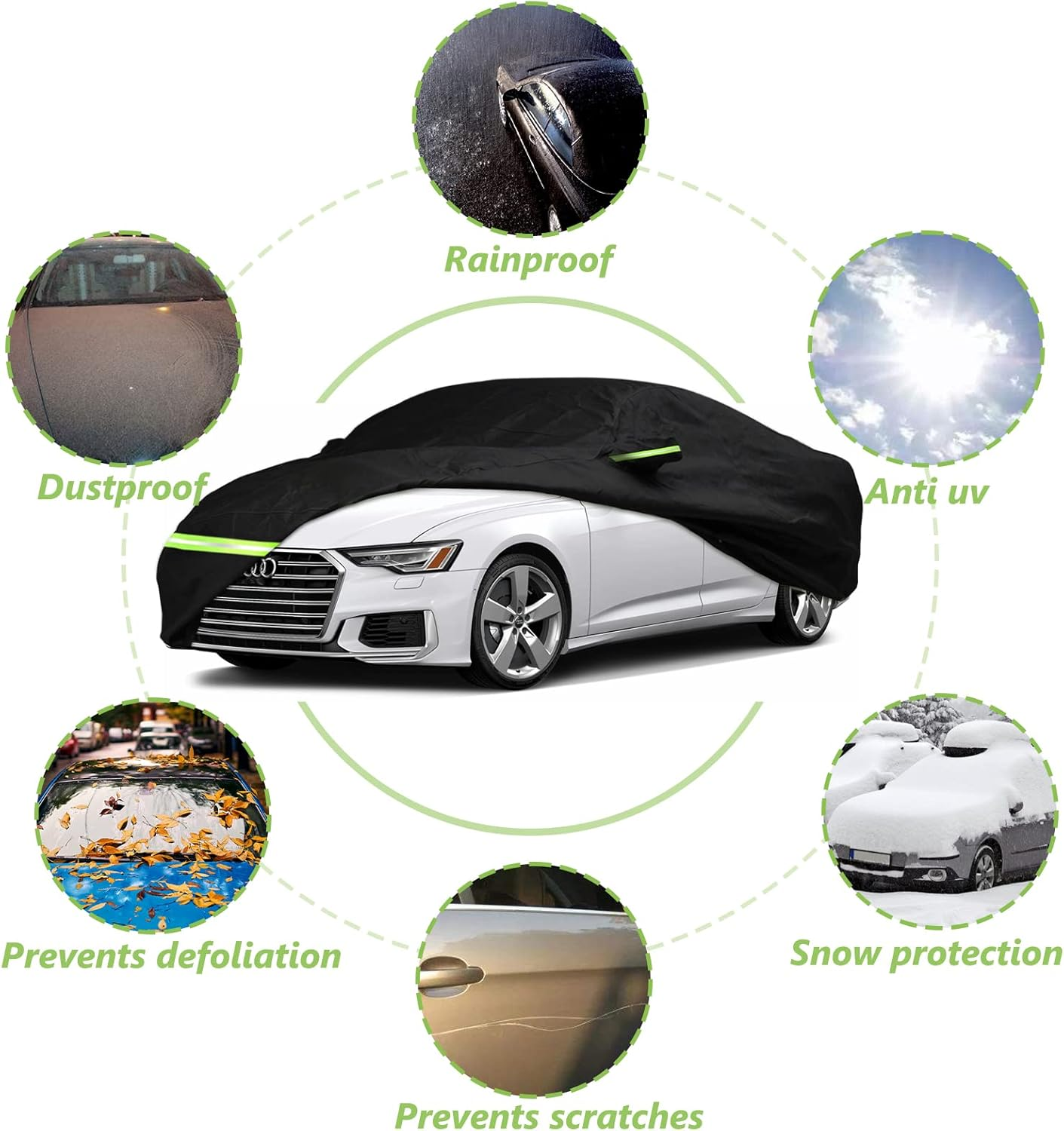 YIXIN Waterproof 210T Car Covers for 2004-2024 Audi A6/S6，Fit 100% Waterproof with Windproof Strap & Single Door Zipper (For 2004-2024 Audi A6/S6) - Audi A5 image number 4