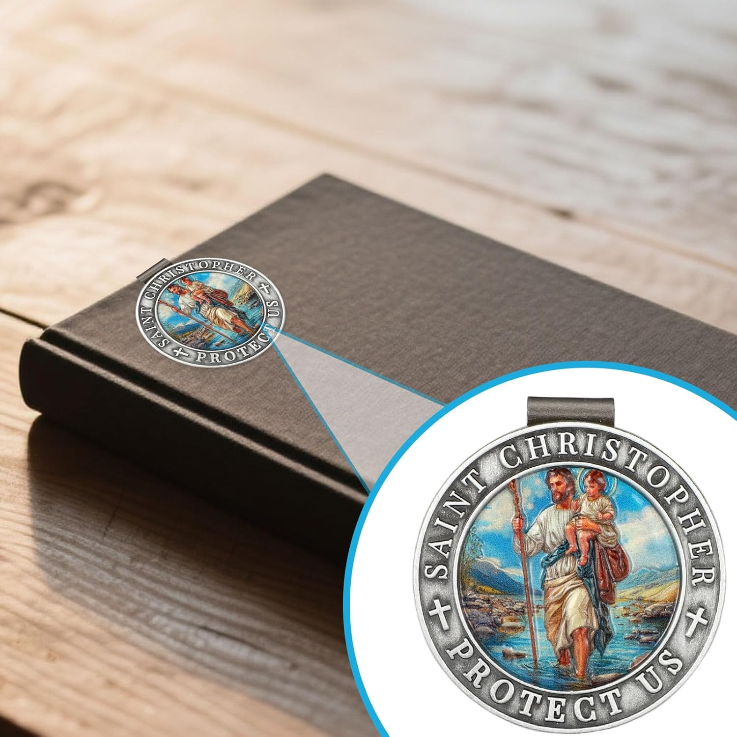 St Christopher Medal for Car, 1.77In/4.5Cm 3D Colorful St Christopher Medal Visor Clip Driving Safety Religious Gift image number 2