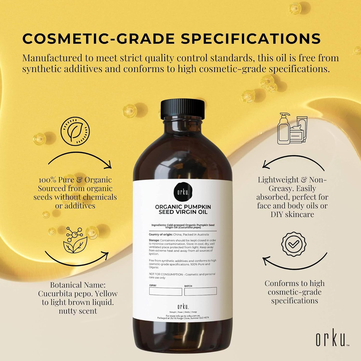 Orku 1L Organic Pumpkin Seed Oil &ndash; Virgin Cold Pressed Unrefined Cosmetic Gr. image number 4