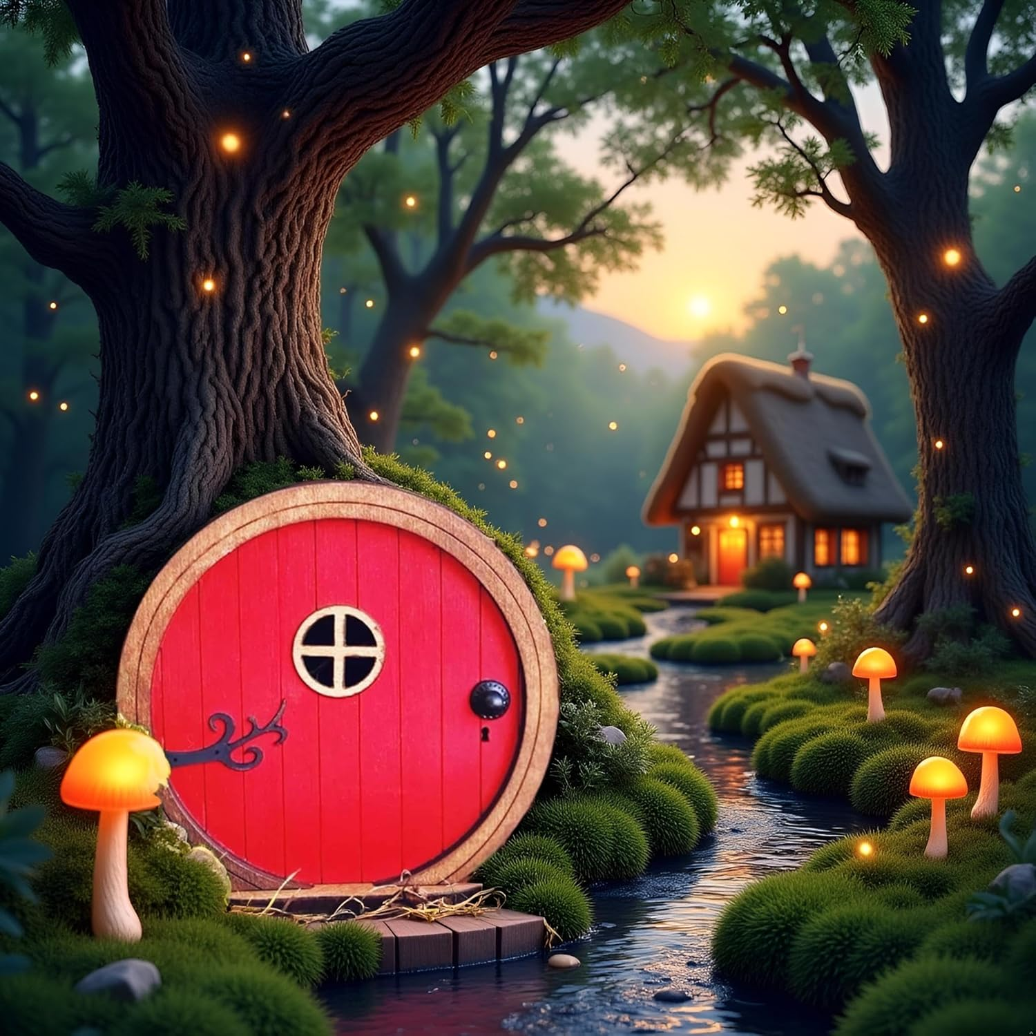 Red Fairy Garden Door for Tree, Fairy Doors for Trees Outdoor & Tree Trunk, Mini Fairy Garden Sculpture Lawn Ornament Decor, Fairytale Tiny House Doors Mini Gift, Fairytales Door Decoration image number 2