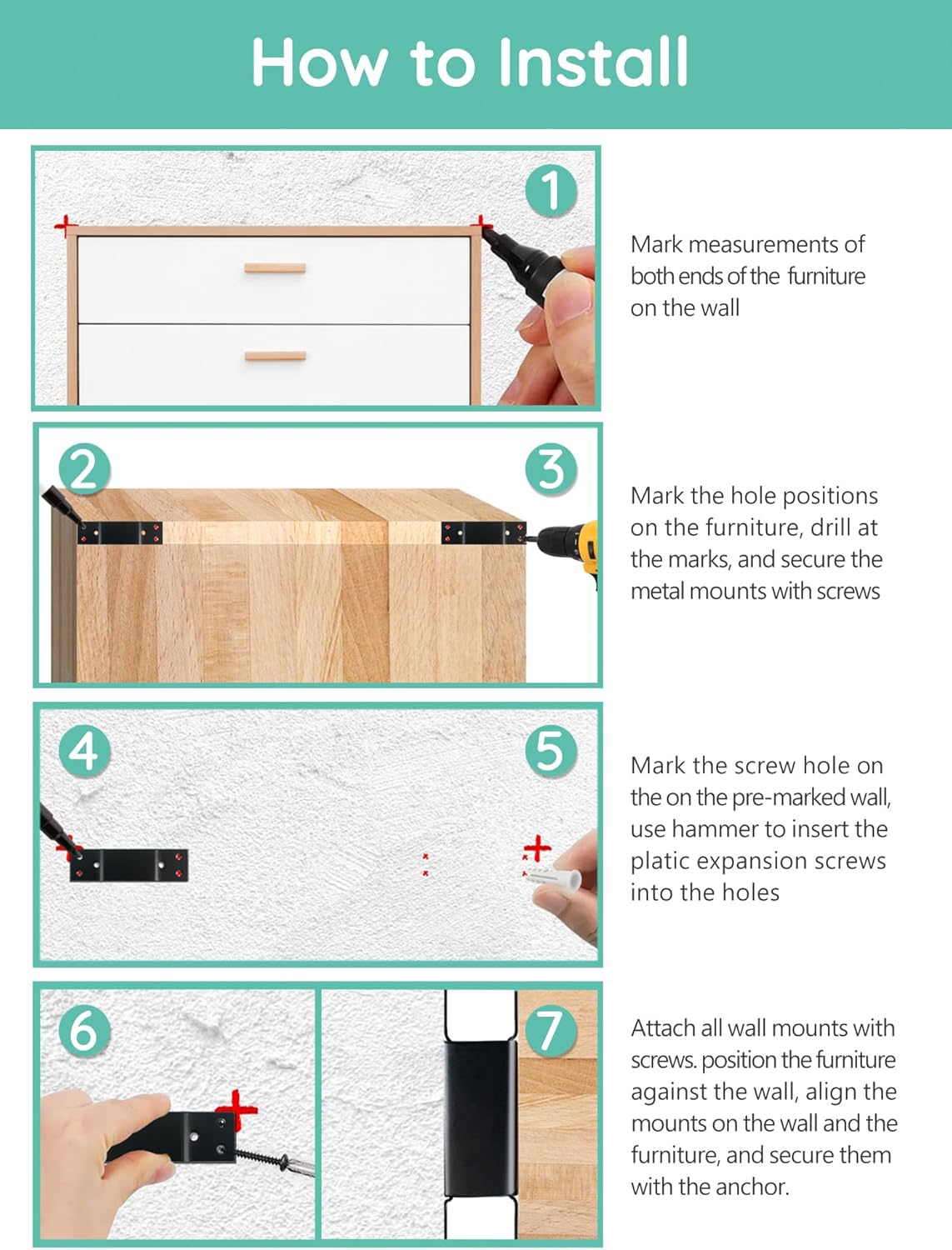 Furniture Straps for Baby Proofing 6 Pack Heavy Dutychild Proofing Furniture Anchors Furniture Wall Anchors anti Tip for Cabinets, Closets Dresser Drawer Cabinets Closets Bookshelves