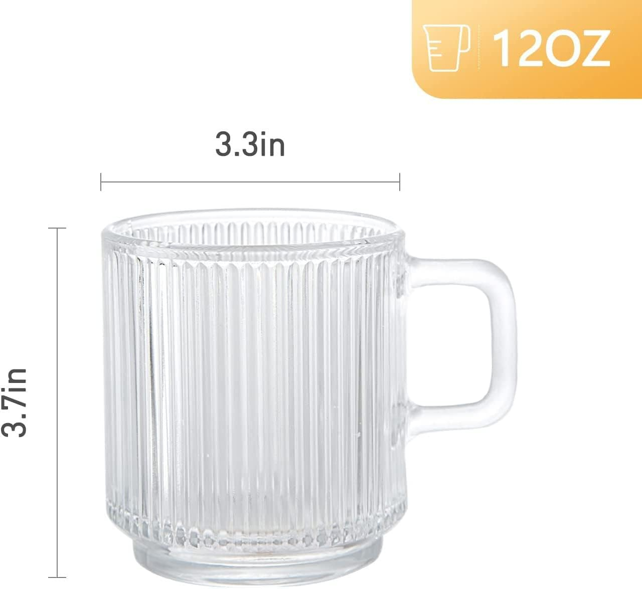 D.M Design&middot;Master [6 Pack, 12 OZ - Premium Glass Coffee Mugs with Handle. Transparent Tea Glasses for Hot/Cold Beverages, Perfect Design for Americano, Cappuccino, Tea and Beverage. image number 4