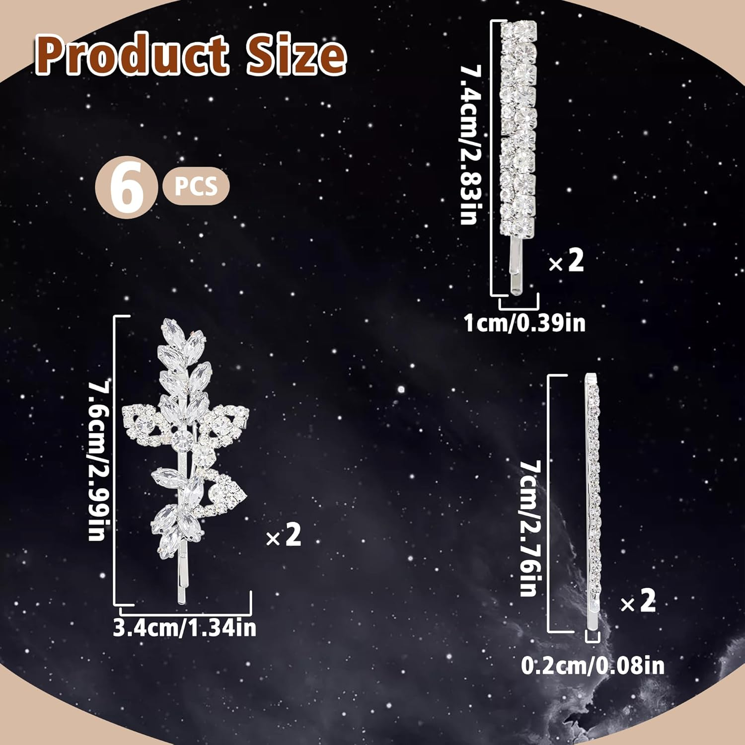 6PCS Rhinestone Hair Clips for Women, Flower Rhinestone Hair Clip, Wedding Elegant Rhinestone Barrettes for Women, Crystal Leaf Hair Accessories(Silver, 3 Styles) image number 3