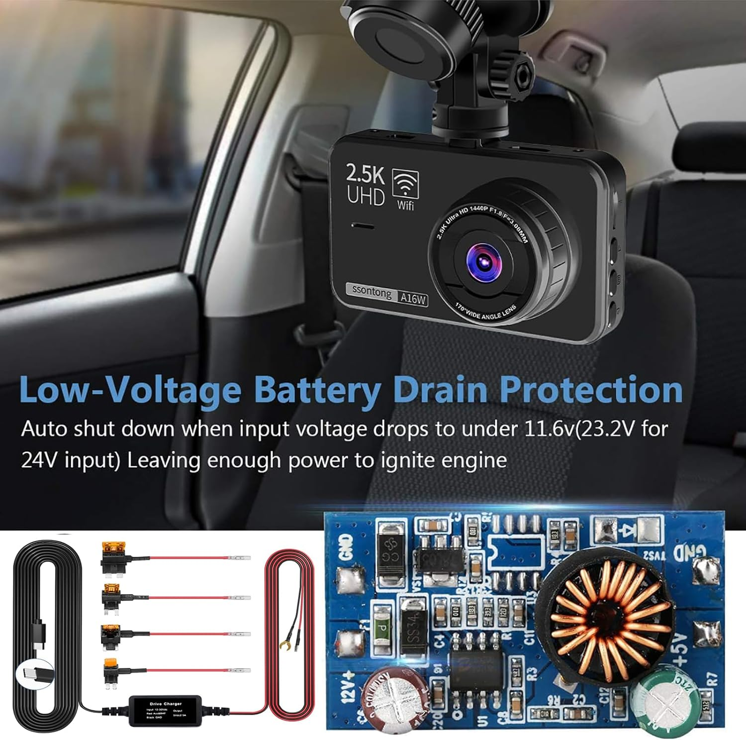 MAEZOE Upgraded Dash Cam Hardwire Kit USB C, 11.5 Type-C Hard Wire Kit for Dash Camera, USB C Hard Wire Kit Fuse12V-24V to 5V Hardwire Kit Car Camera Charger Power Cord with Low Voltage Protection image number 4