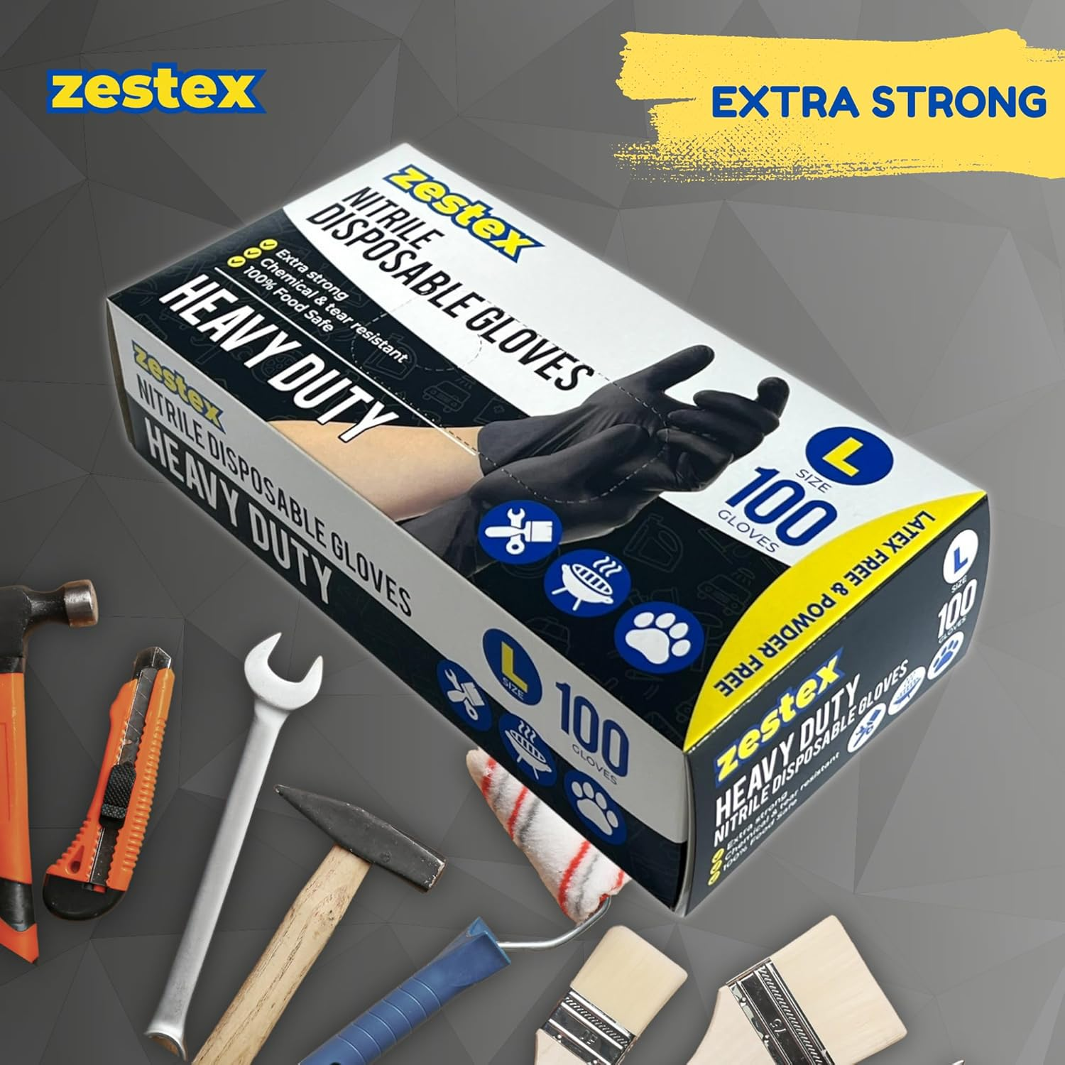 Zestex Nitrile Heavy Duty, Latex-Free & Powder-Free, Non-Sterile Food Safe Extra Strong Disposable Glove, Black, Large, Case/100 image number 2