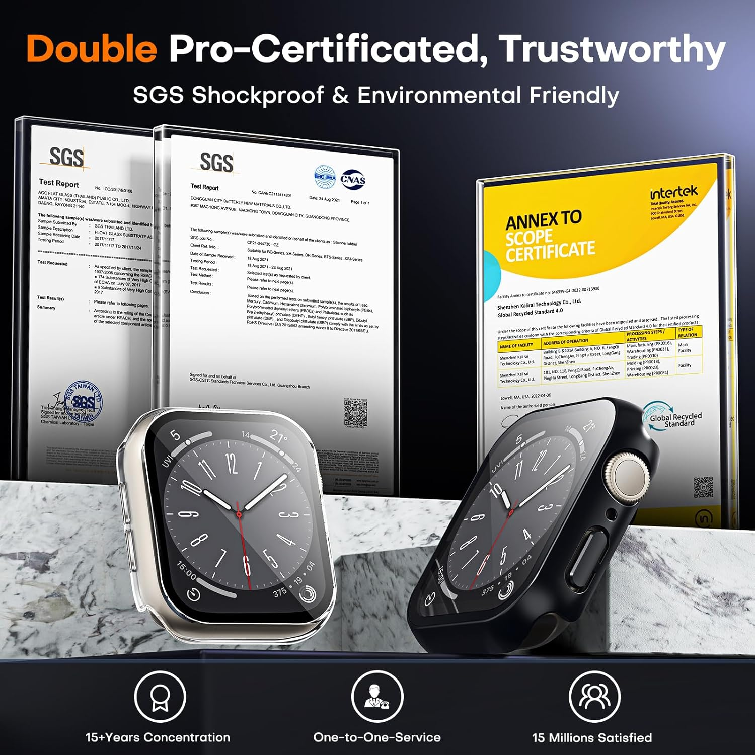 TOCOL 2-Pack Case for Apple Watch Series 11/10 42Mm, Built-In Tempered Glass Full-Coverage Screen Protector, Sensitive Touch, Anti-Bubble, Shockproof, Black and White image number 3