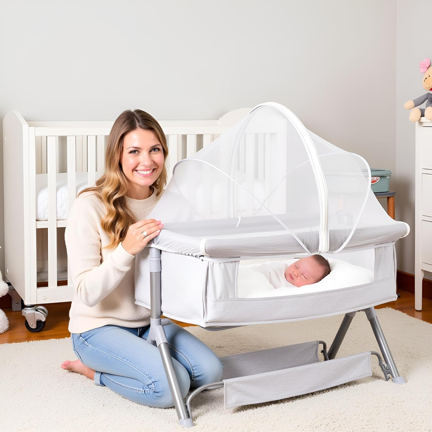 Bassinet Cover Mosquito Net, for Babies to Keep Insects/Bugs/Cats Out, Mesh Cover for Bassinet Bedside Sleeper, Travel Crib, Breathable Baby Mosquito Net with 2-Way Zipper image number 4