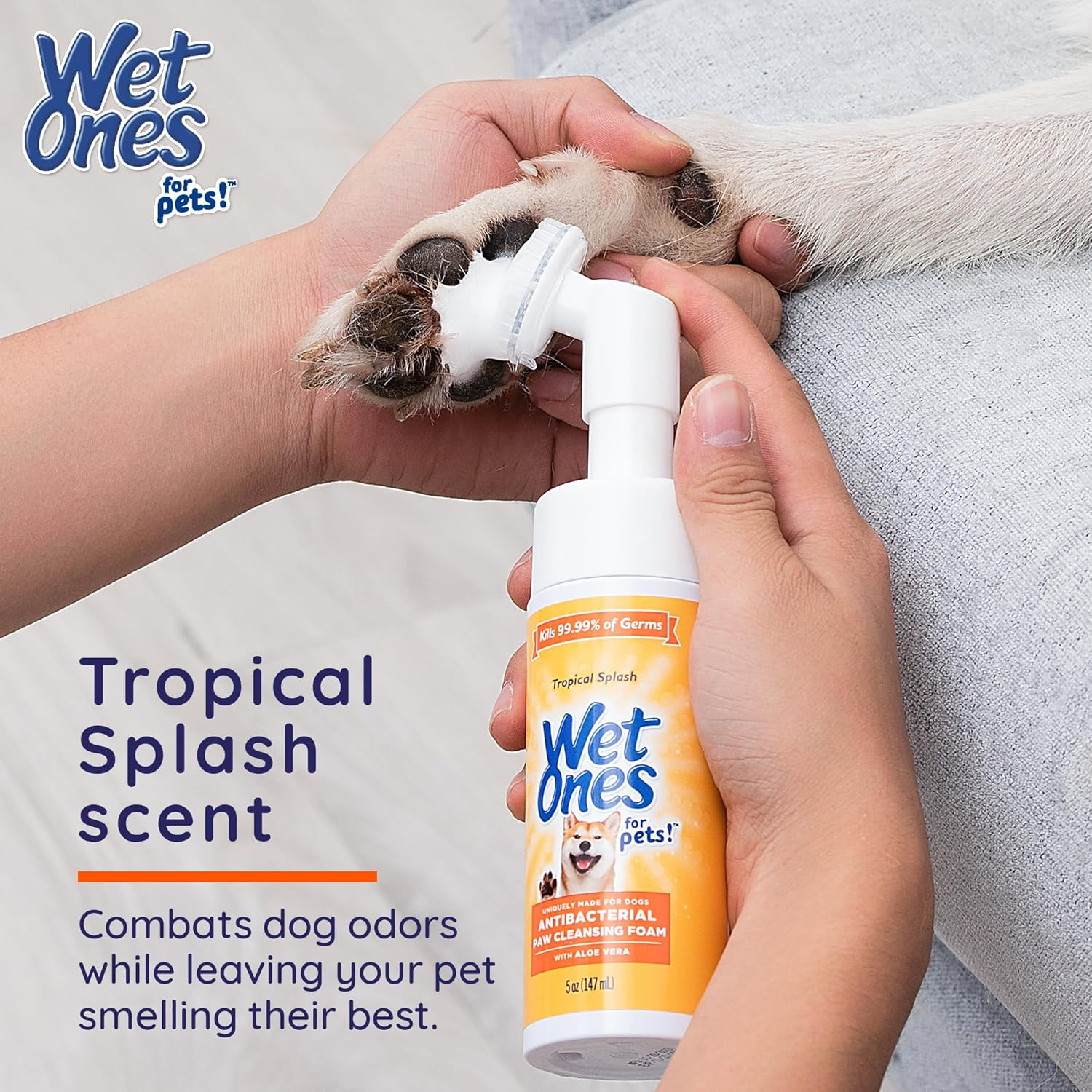 Wet Ones for Pets Antibacterial Dog Paw Cleansing Foam with Built-In Paw Scrubber Brush, Tropical Splash Scent, 5 Oz | Dog Paw Cleaner with Antibacterial Foam and Brush image number 5