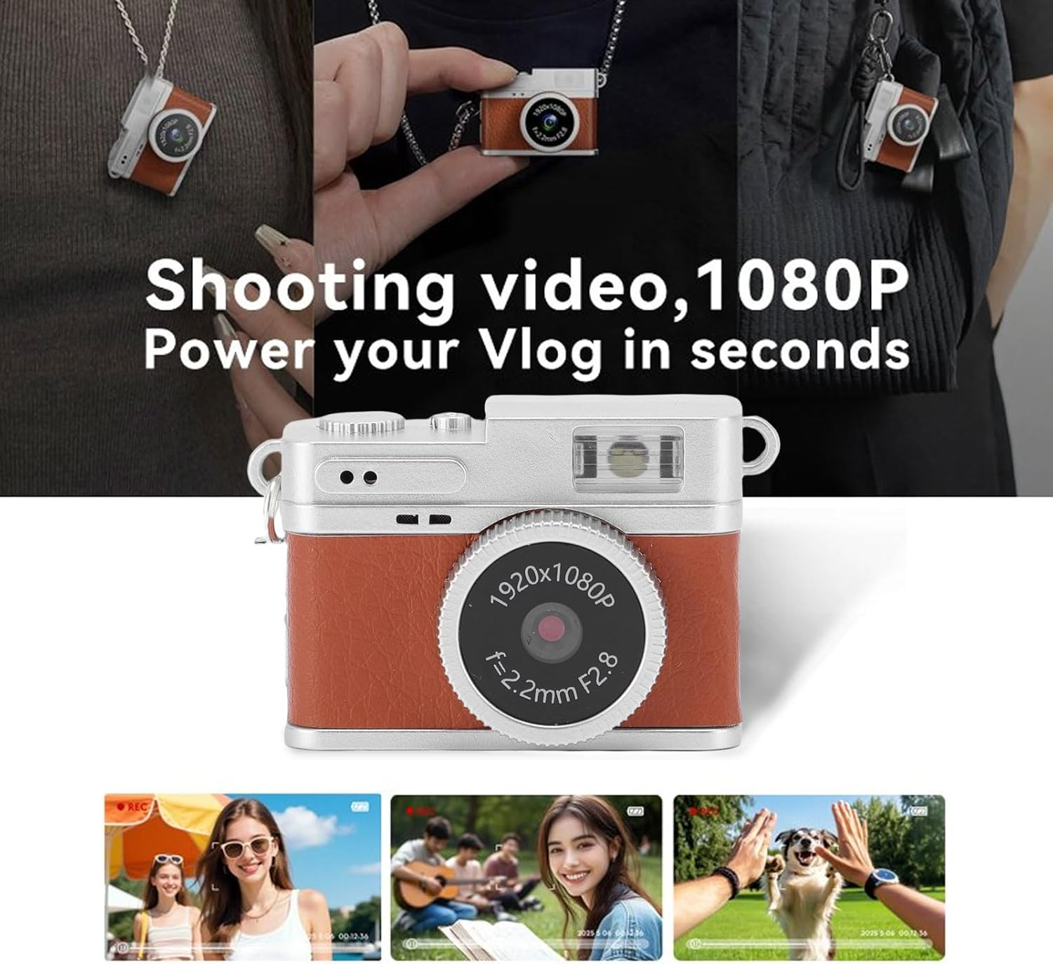 Dpofirs Mini Keychain Camera, 1080P Small Retro Camera for Photo Video Travel Vlog, Built in 4 Filters, 0.96" HD Screen, 128GB Expandable (Brown) image number 5