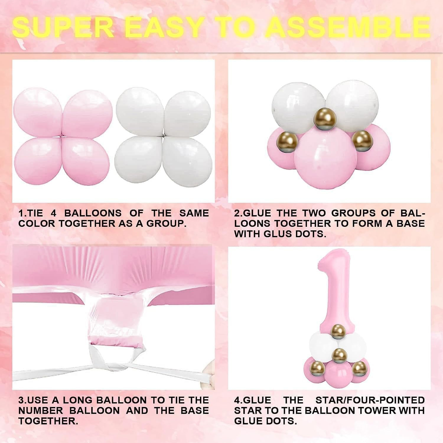 First Birthday Decorations Pink Balloon Arch Kit for Girl,Happy Birthday Banner Number 1 Balloon Garland Kit Party Decor image number 4