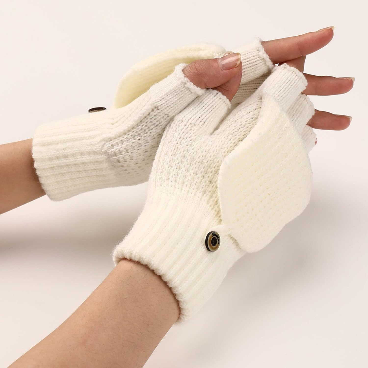 Women'S Breathable Gloves Winter Knit Convertible Fingerless Gloves Wool Gloves Thermal Gloves Unisex - Beige image number 5