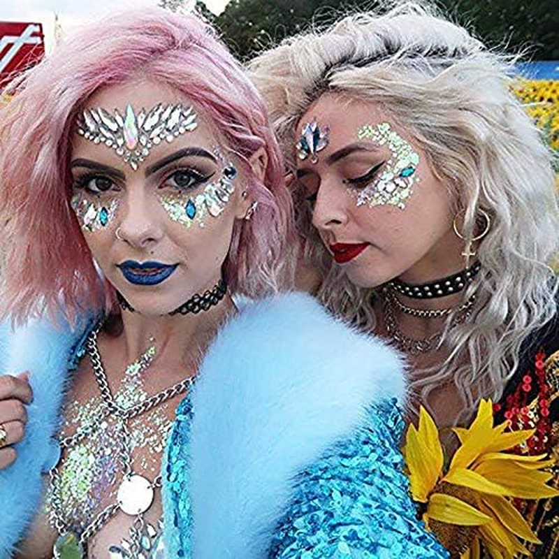 Bowitzki Halloween Face Jewels Festival Design Women Mermaid Face Gems Rhinestone Crystals Stickers Eyes Body Temporary Tattoos (4 Set B) - 4 Set A image number 4