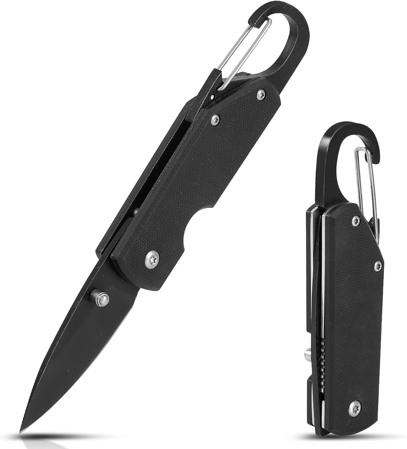 EDC Pocket Knife G10 Handle 5.7Cm Blade Mini Folding Knife, Sharp Camping Hiking Knife with with Carabiner, Unique Tool for Daily Use and Outdoor