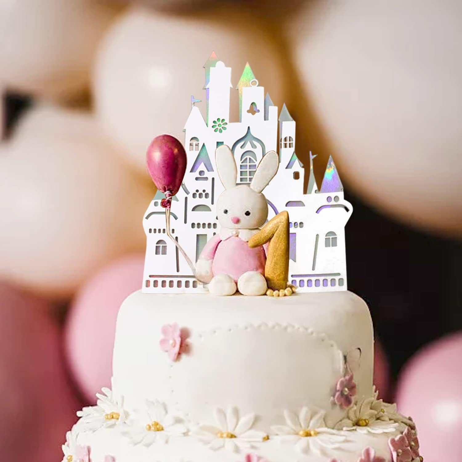 Honbay 10PCS Double Layer Paper Castle Cake Toppers Birthday Party Decoration for Anniversary Wedding Birthday Prince Theme Party image number 2