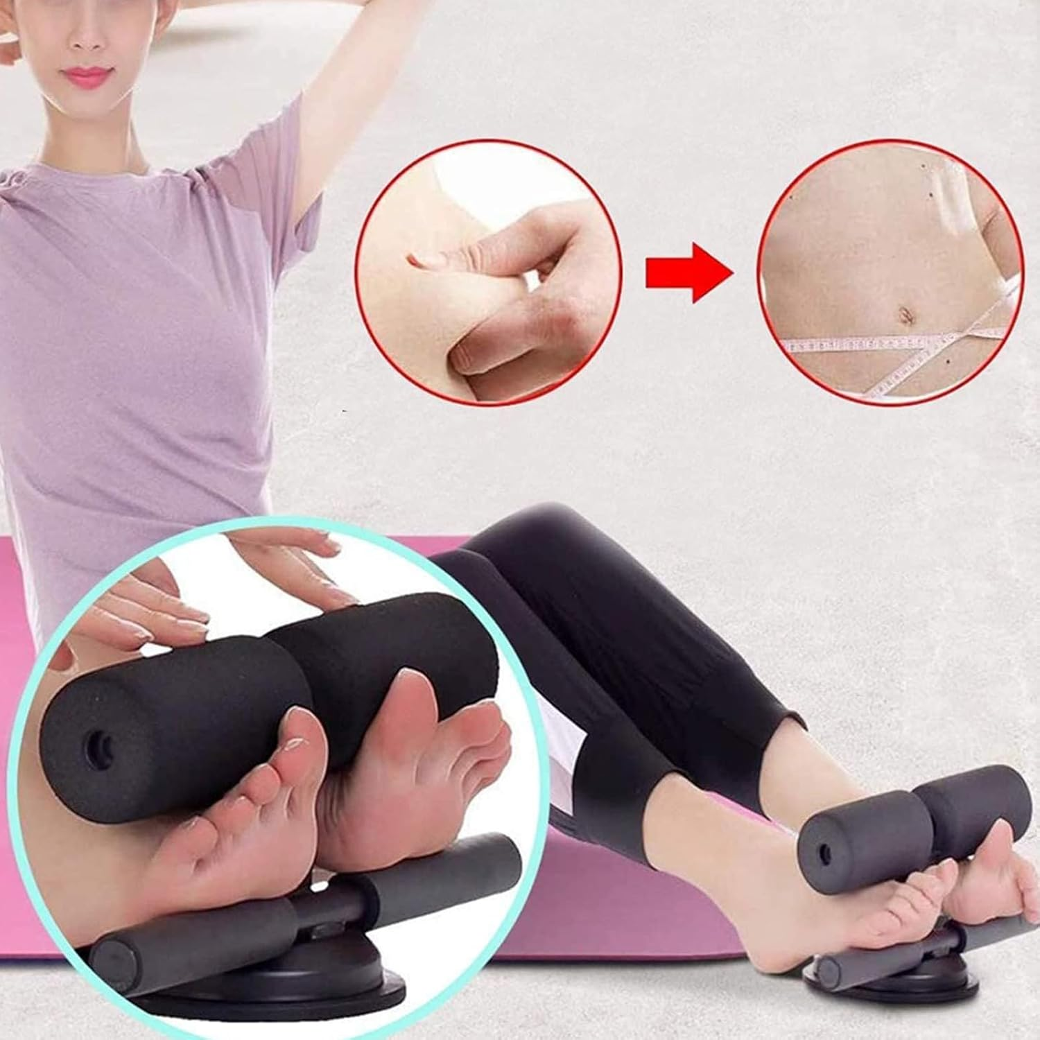Sit-Up Bar Floor Exercise Stand | Multifunctional Adjustable Sit up Exercise Assistance Device | Portable Ab Training Auxiliary Device for Vest Line Exerciseworkout Work Yoga Home Gym Travel Indoor O - Pink image number 6
