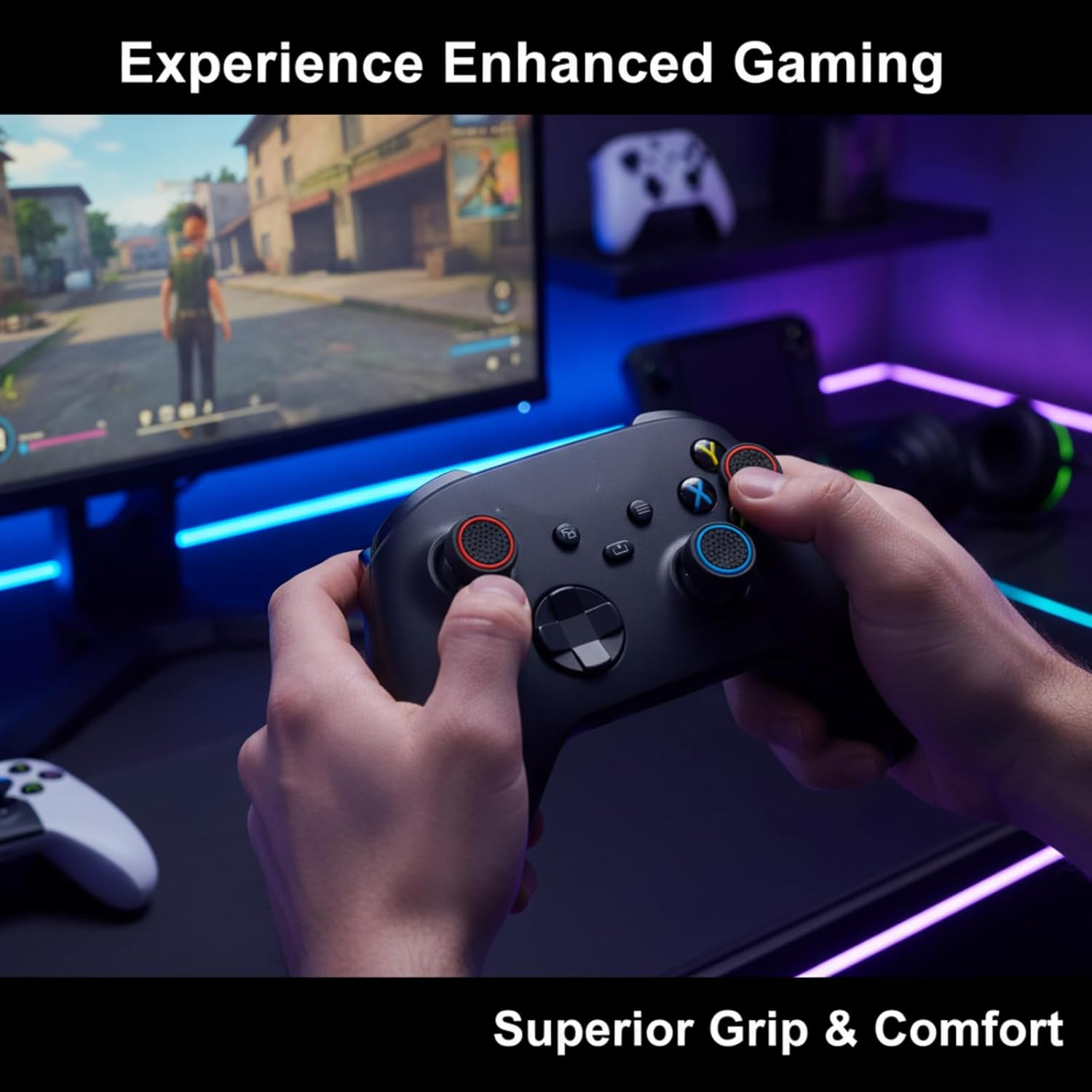 16 Pcs Silicone Thumb Grips, Performance Joystick Caps, Controller Thumbstick Cover Replacement for Game Controllers with Ps5 & Ps4, Xbox, Steam Deck Etc（8-Color） image number 6