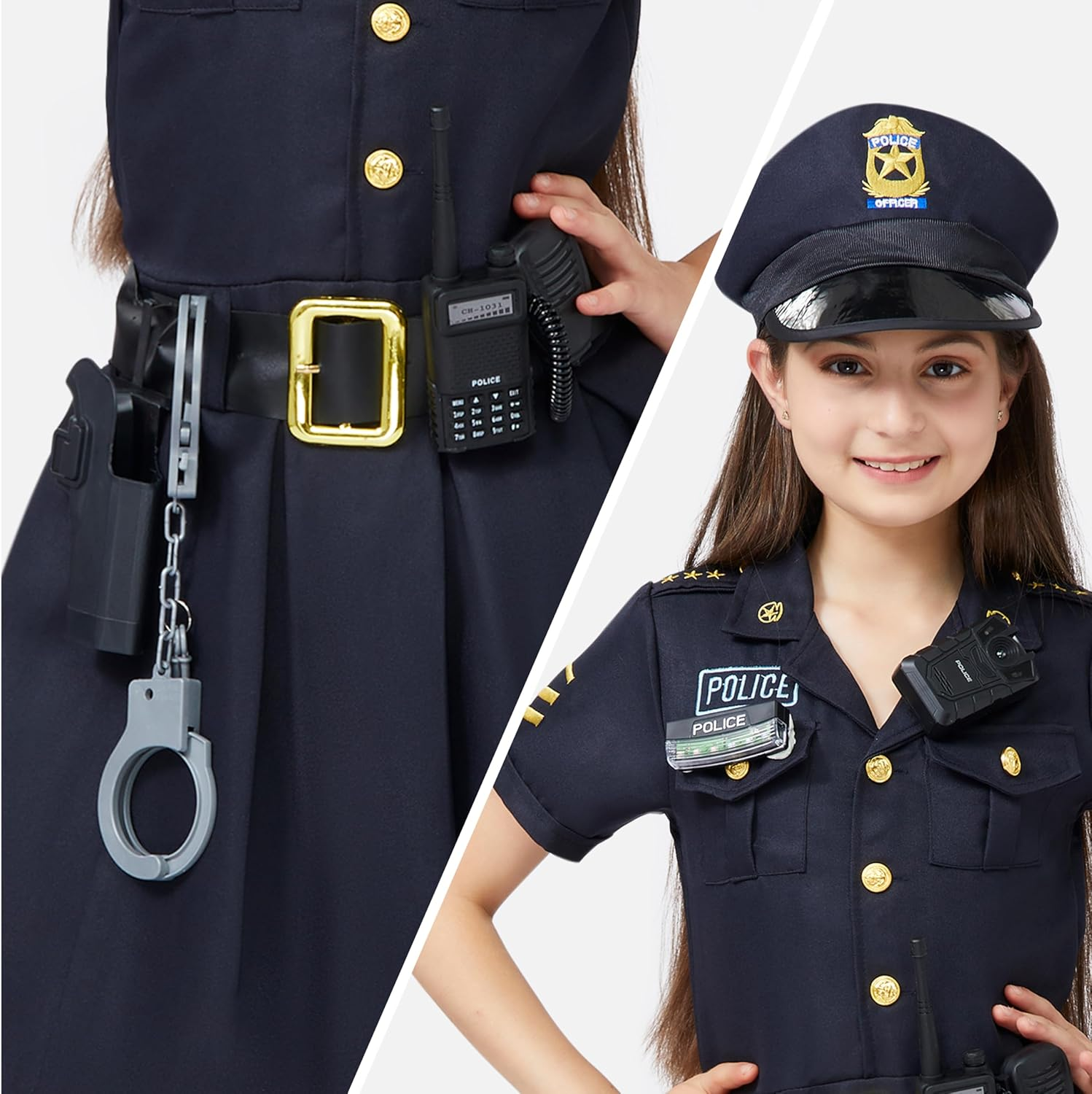 Spooktacular Creations Halloween 14PCS Police Costume for Girls, Girls Police Officer Costume with Toys, Kids Cop for Cosplay image number 5