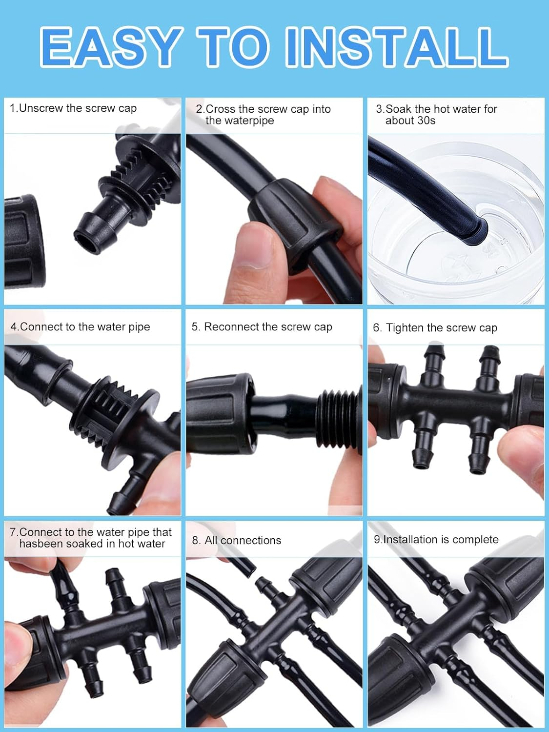 Kalolary 10PCS Barbed Tee 1/2 Inch to 1/4 Inch Irrigation Tube Anti-Drop Premiun Quality Fitting (Fits 13Mm ID/ 4Mm ID), 16Mm PE Pipe Lock Female Connector to 47 Pipe Variable Diameter Six-Way Adapter image number 5