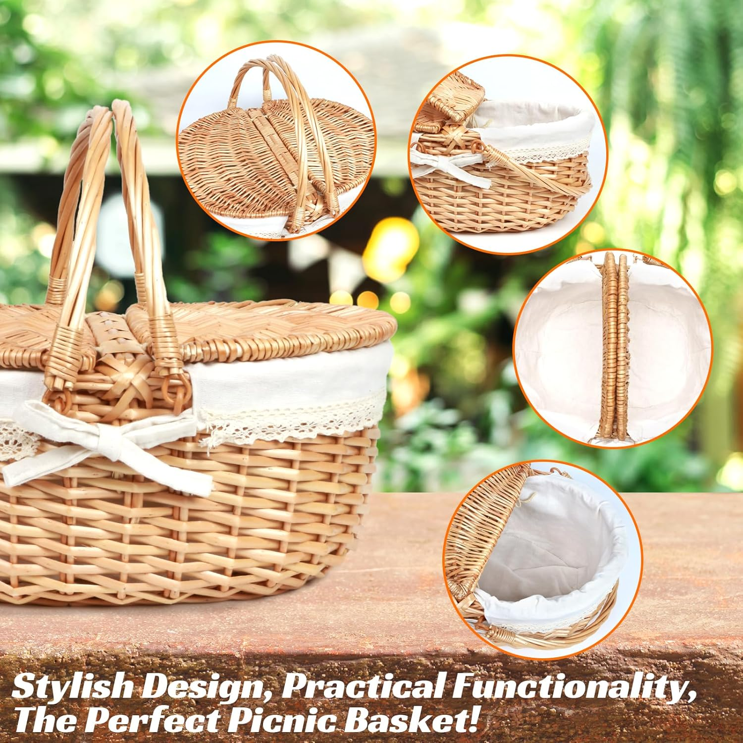 Hap Tim Wicker Picnic Basket for 2 with Lid - Unique Gifts Ideas for Couple, Engagement, Wedding, Bridal Shower, Family, Christmas - White Elephant Gifts for Adults(Au2408B-1) image number 4