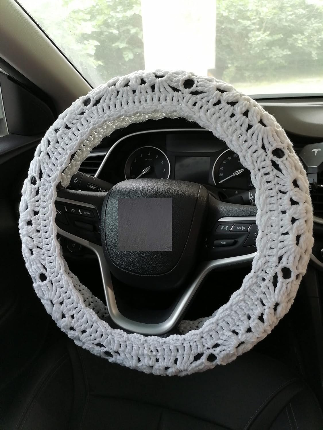 YDM Flower Steering Wheel Cover, Universal Fit, 15 Inch, Crochet, Sunflower Pattern, Customizable Color, Car Accessory